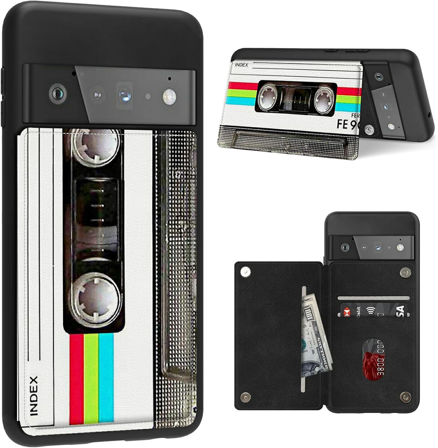 Funda para Google Pixel 6 Pro con ranura para tarjetero, funda de piel sintética, doble cierre magnético y cubierta duradera a prueba de golpes,