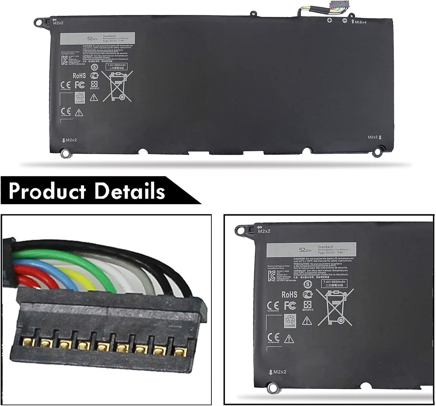 Vinpera JD25G XPS 13 9350 9343 – Batería para laptop Dell 90V7W JHXPY 5K9CP DIN02 090V7W 0DRRP RWT1R 0RWT1R 0N7T6 P54G XPS 13-9350 13D-9343-3708 XPS