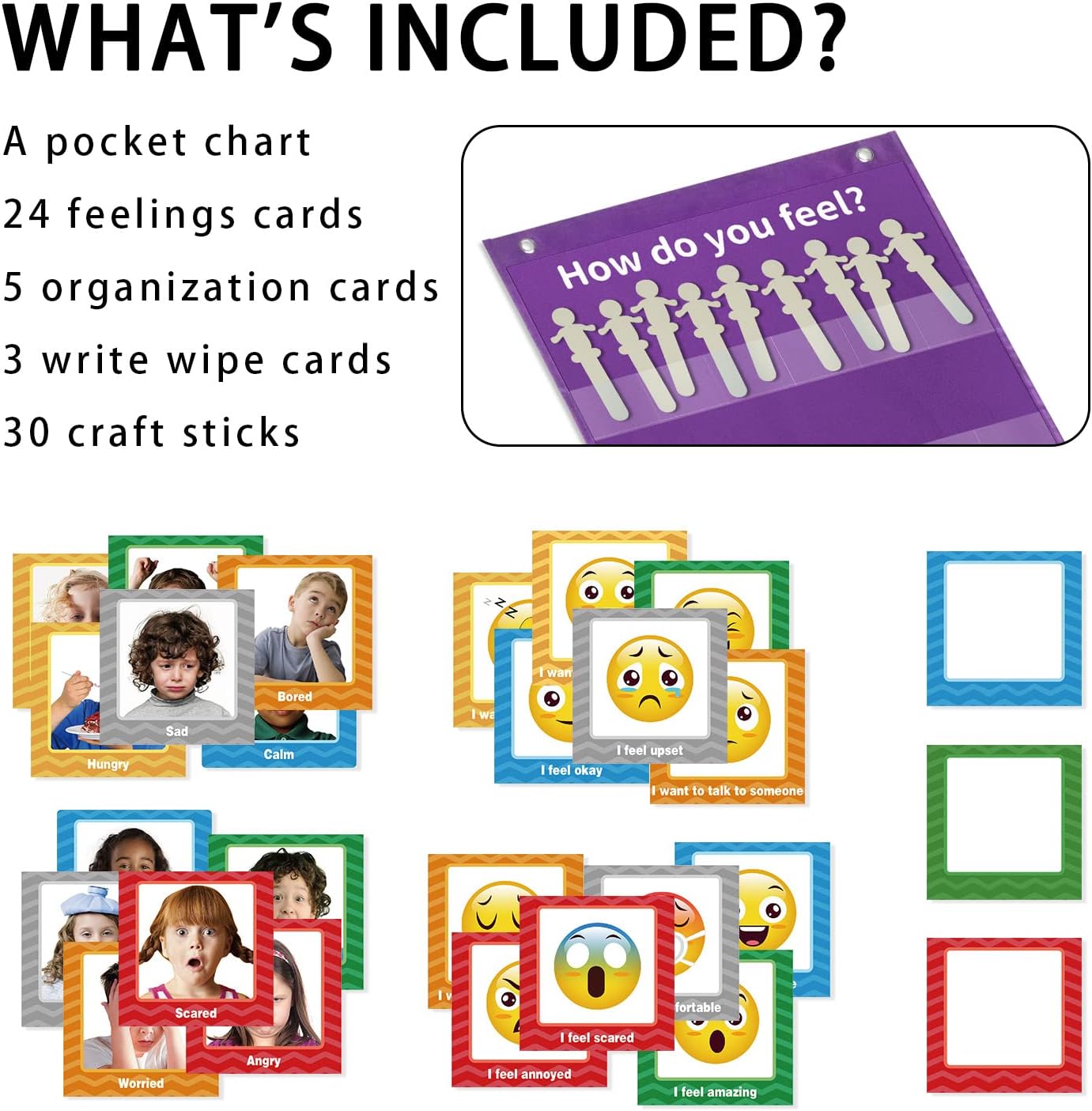 Emotions Feeling – Tabla de bolsillo para expresar tus sentimientos, con 24 tarjetas para profesores de preescolar, decoración de guardería,