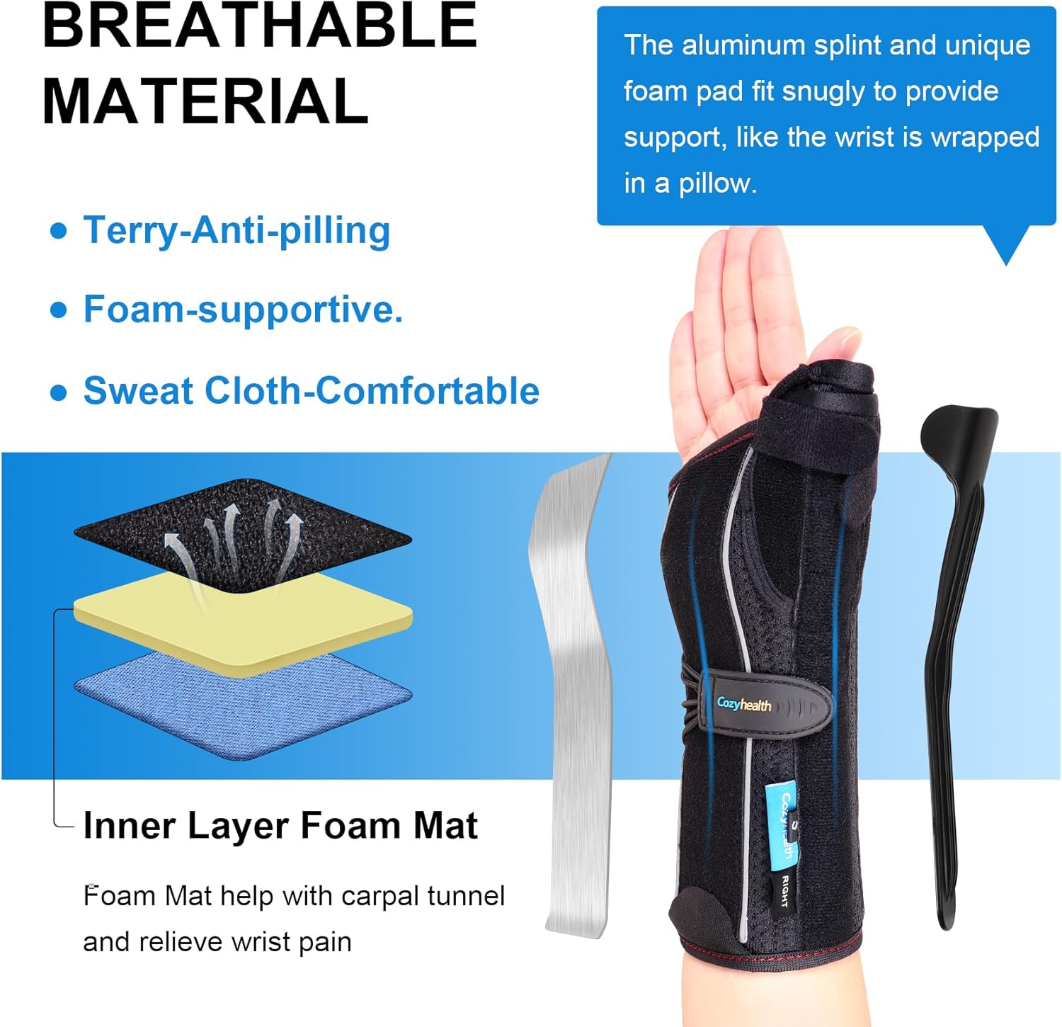 Cozyhealth Muñequera con férula espica para el pulgar para tenosinovitis de De Quervain, dolor en el túnel carpiano, estabilizador para tendinitis,