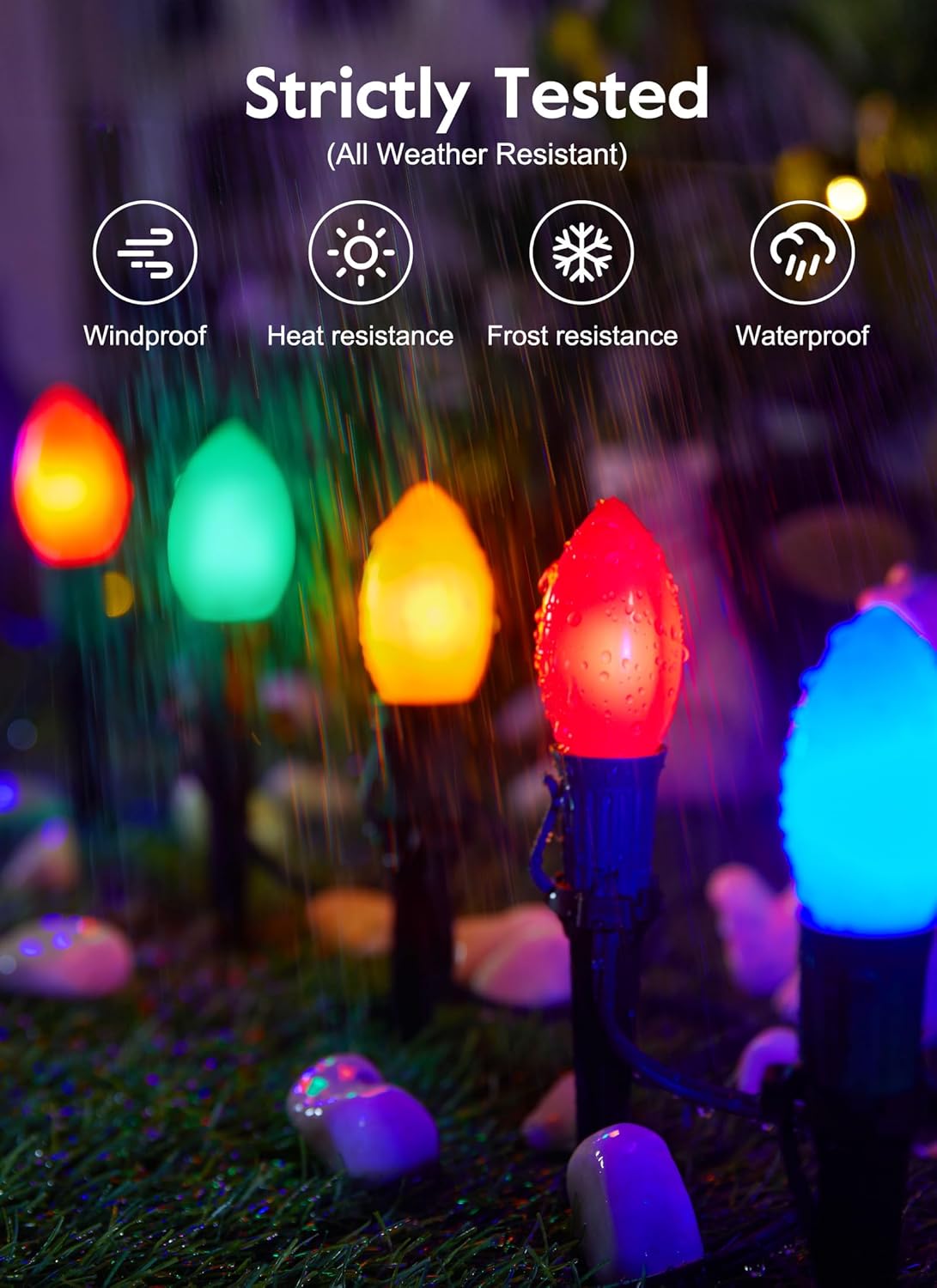 Luces de Navidad C9 esmeriladas para exteriores, 25.7 pies, luces de camino de Navidad con 20 bombillas LED y estacas, decoraciones de Navidad