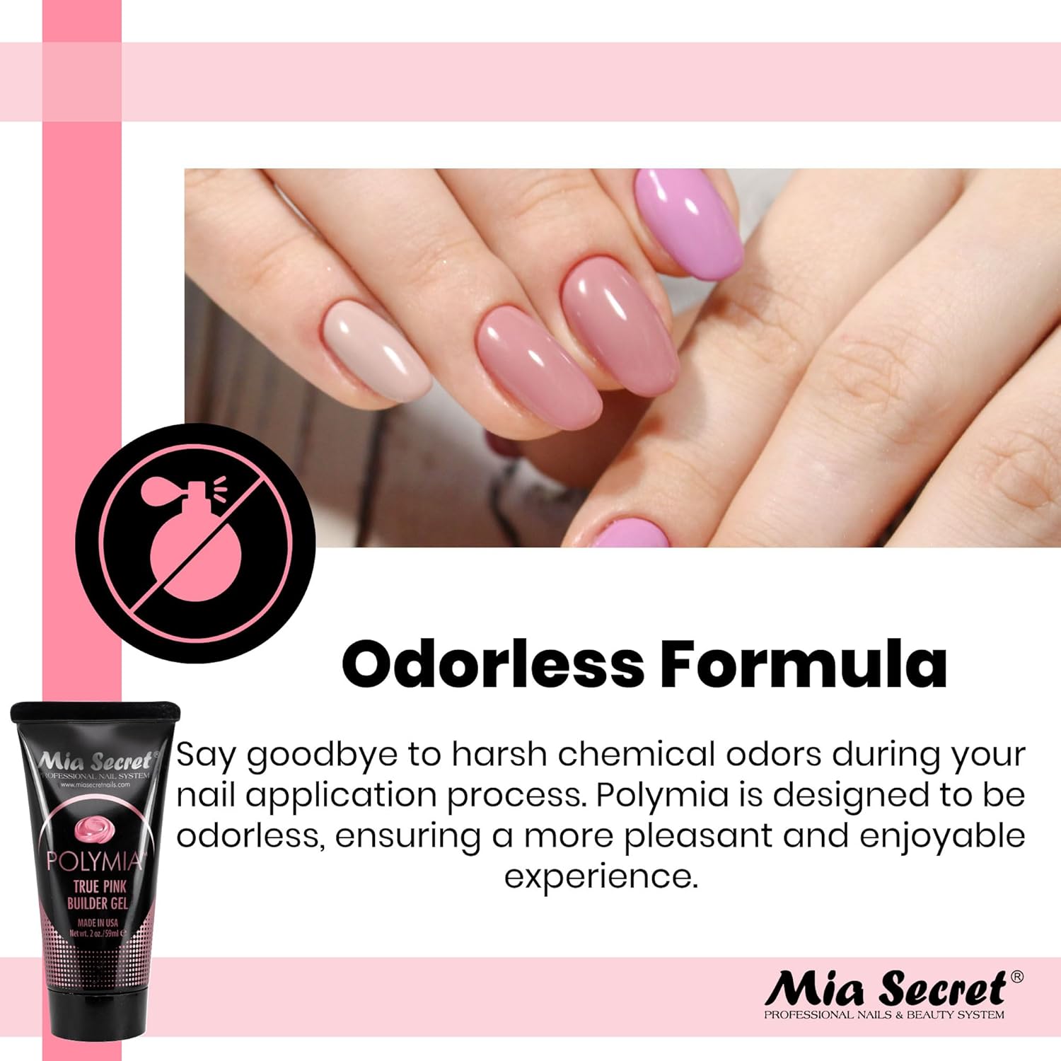 Mia Secret – Constructor de uñas de gel POLYMIA de 2 onzas – LED UV – Gel constructor (rosa verdadero)
