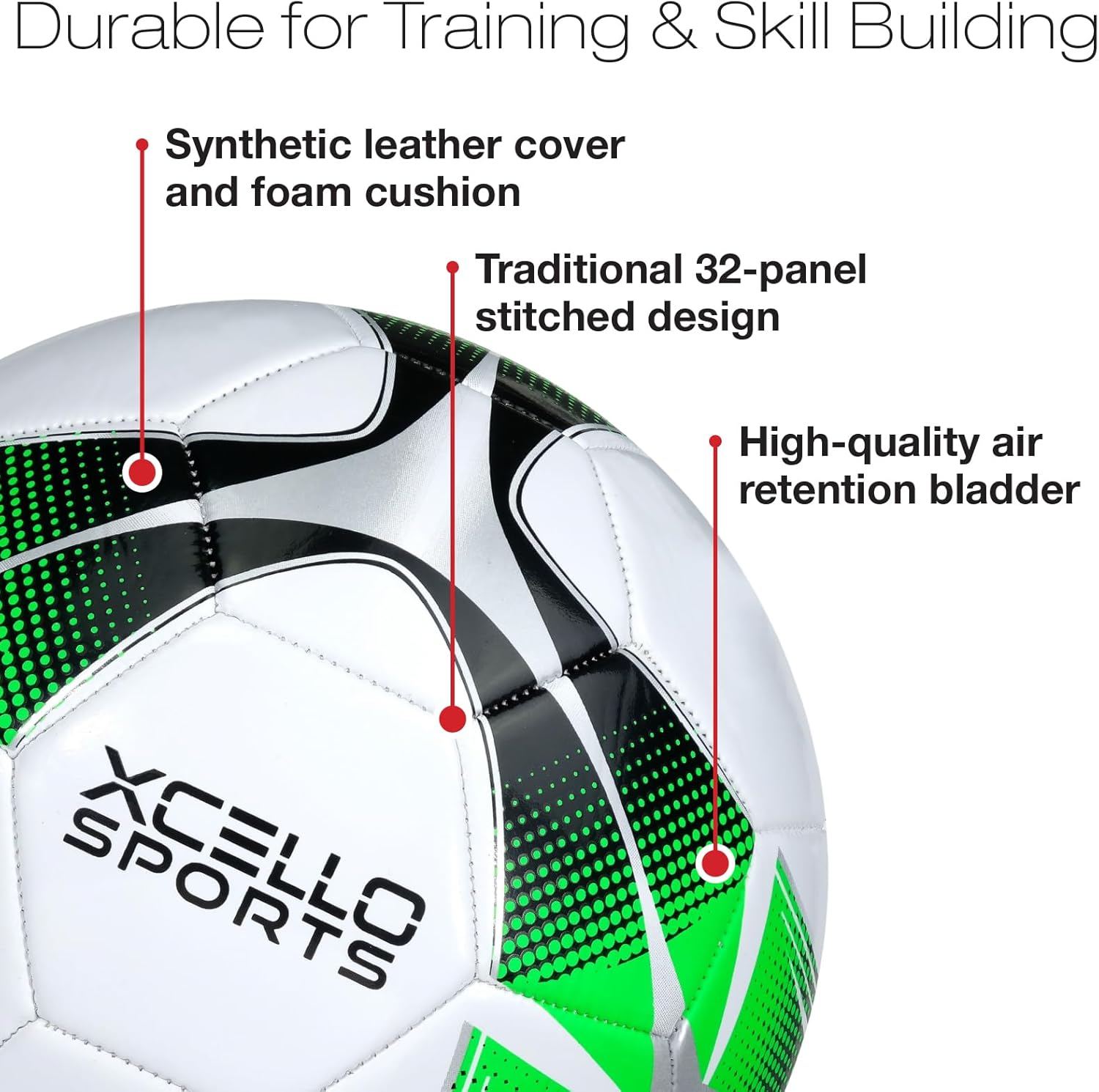 Xcello Sports Balón de fútbol (negroverdeplata, blancoverdeplateado) con bomba