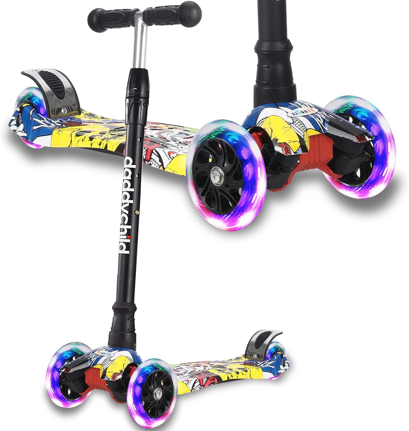 Patinetes para niños de 3 ruedas para niños y niñas pequeñas, 4 alturas ajustables, inclinación para conducir, cubierta extra ancha, ruedas