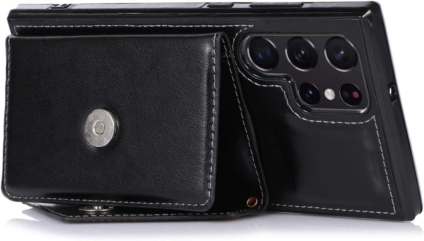 Asuwish Compatible con Samsung Galaxy S22 Ultra 5G – Funda tipo cartera cruzada y protector de pantalla de vidrio templado, soporte para tarjeta de