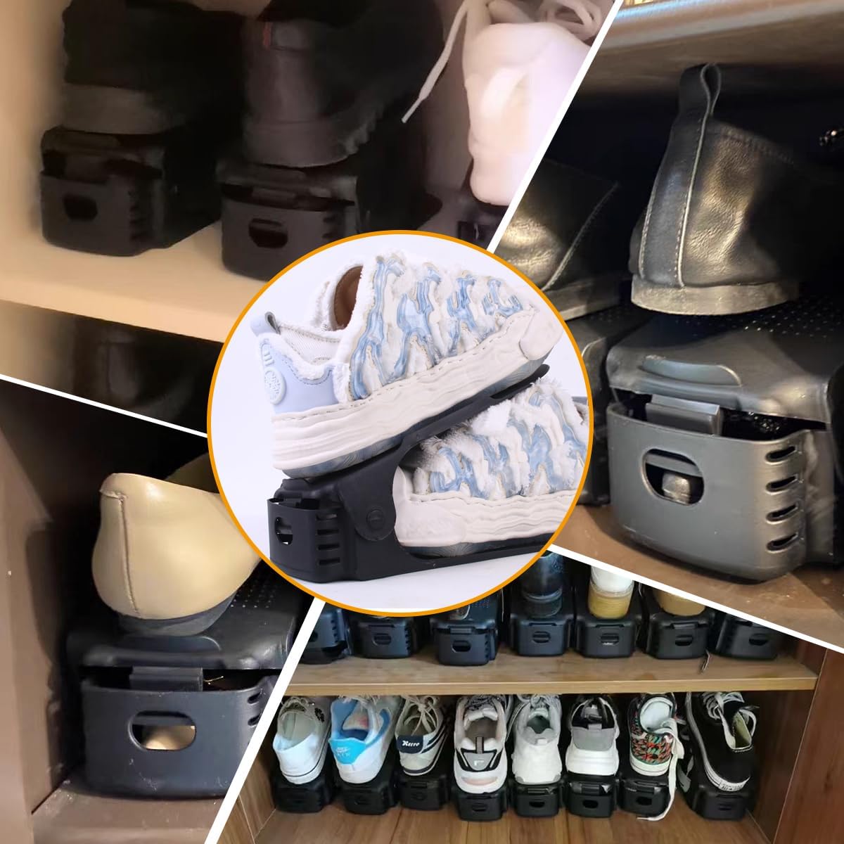 Organizador de ranuras para zapatos, estante ajustable de doble capa para sandalias para ahorrar espacio, soporte para zapatos para organización de