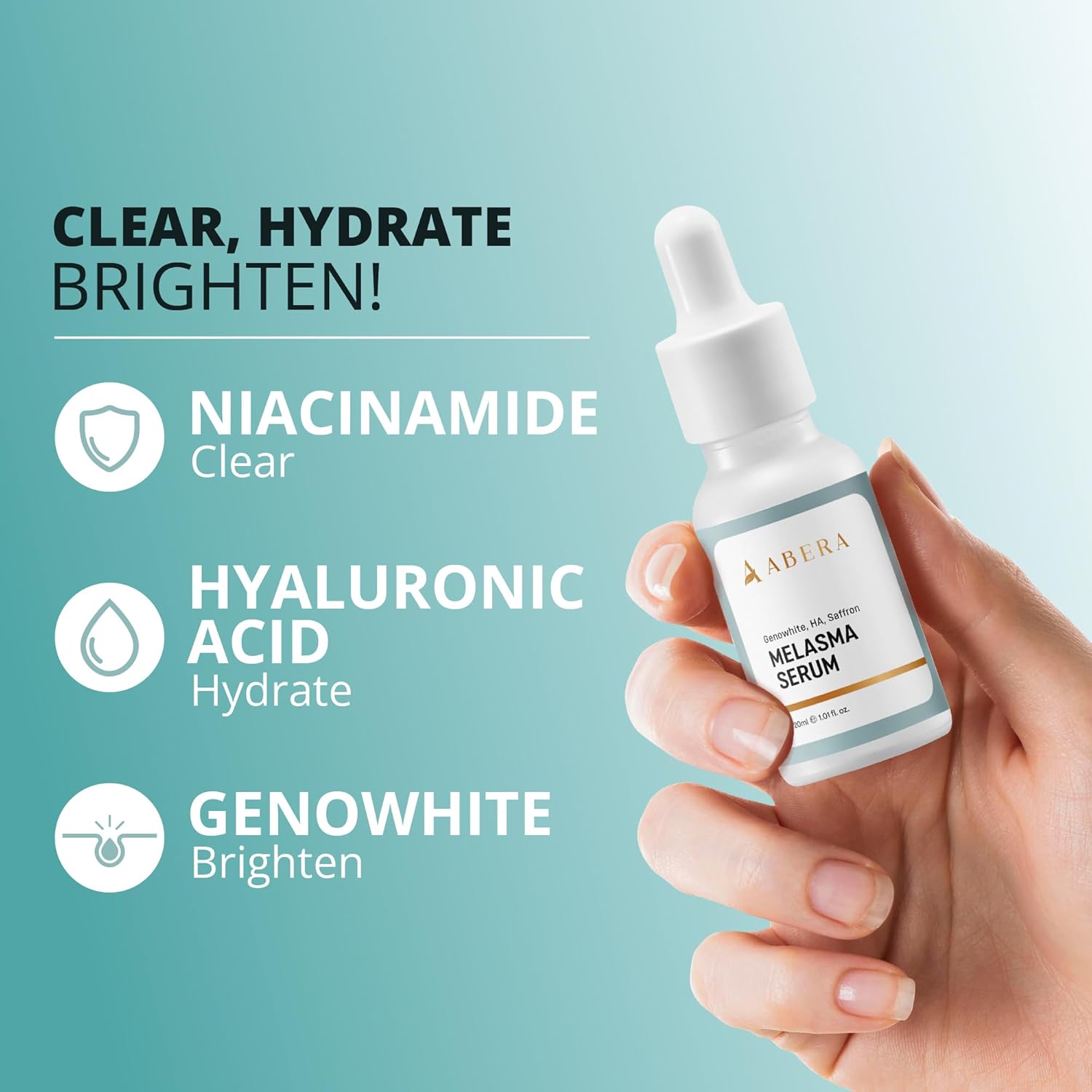Abera Suero de melasma con niacinamida y ácido hialurónico, suero corrector de manchas oscuras, tratamiento de melasma para la cara, adecuado para