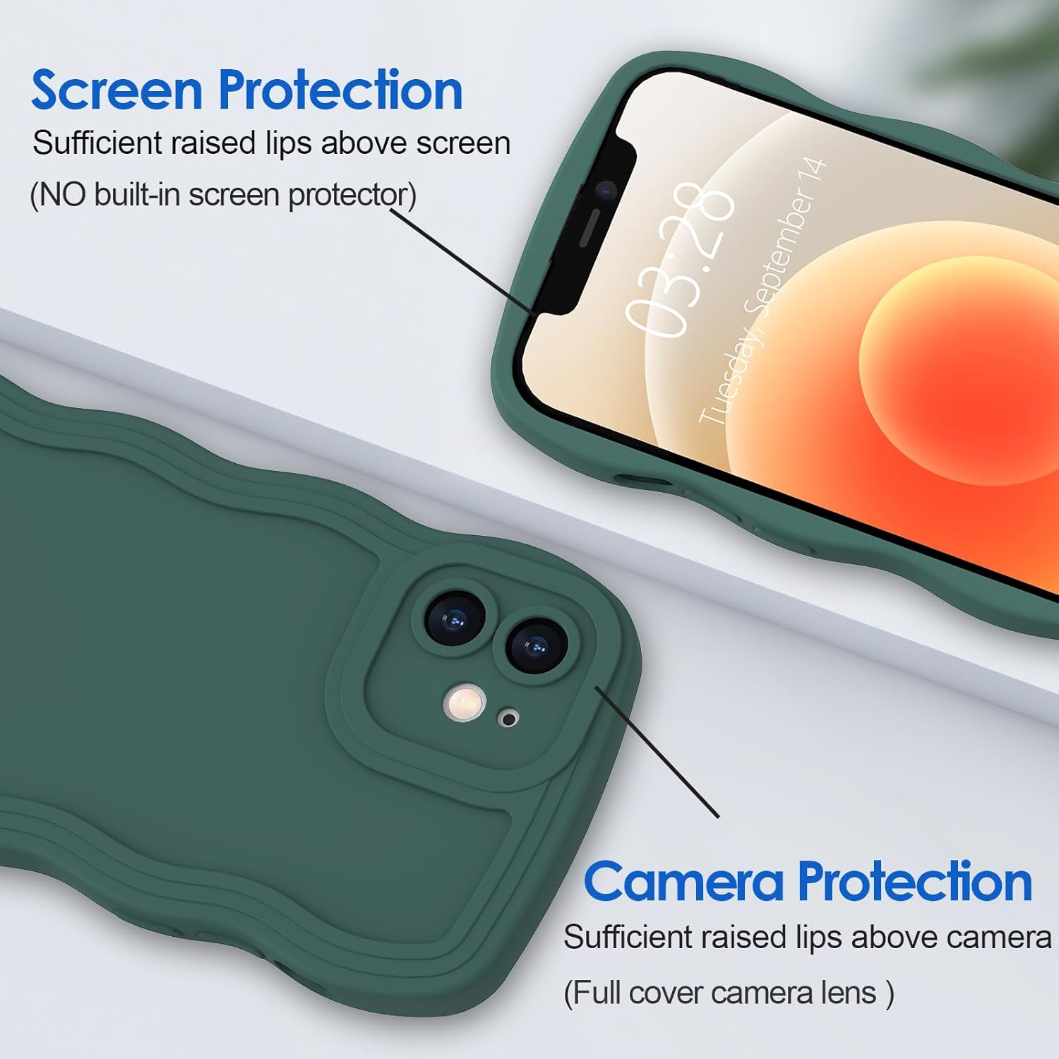 Anuck Funda para iPhone 12, diseño de marco rizado para mujeres y niñas, bonita funda de teléfono estética de color liso, suave, flexible, TPU a