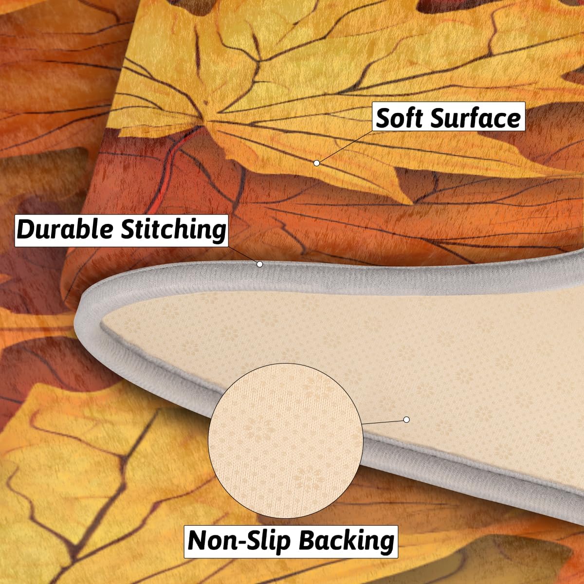 cfpolar Autumn Maple Leaf Pattern Bathroom Rugs Non-Slip Bath Rug Microfiber Bath Mat Absorbent Kitchen Mats and Rugs Machine Washable Oval Plush