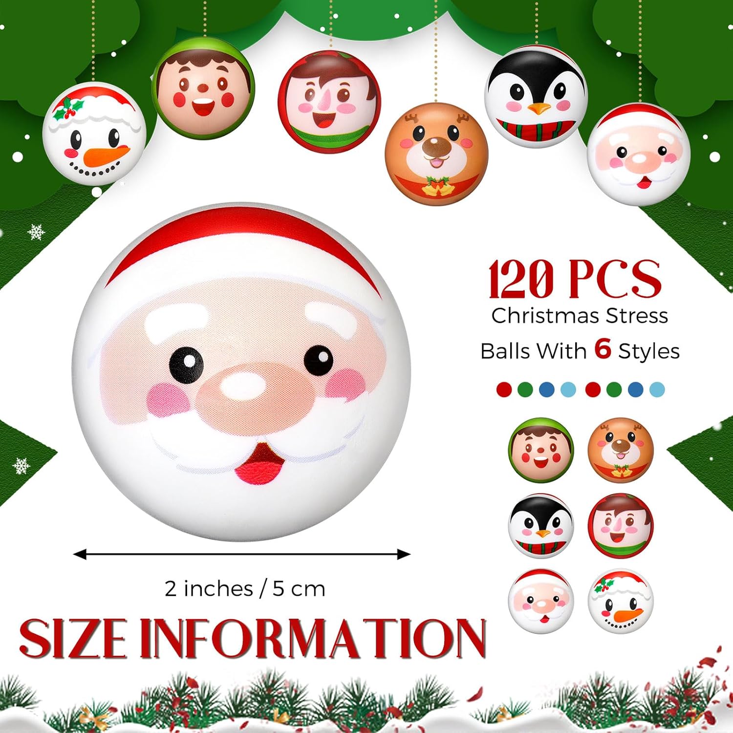 72 bolas de estrés de Navidad de 2 pulgadas, bolas de espuma de poliuretano para apretar, juguetes para aliviar el estrés, regalos de fiesta de