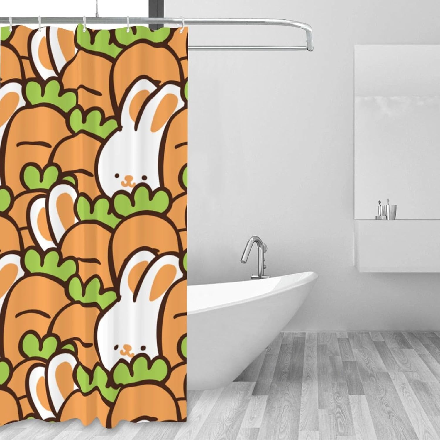 Cartoon Rabbit Carrot Plastic Shower Curtain Liner 60x72in Extra Long Shower Curtains for Bathroom Clearance Set with Hooks Cortinas De BañO,