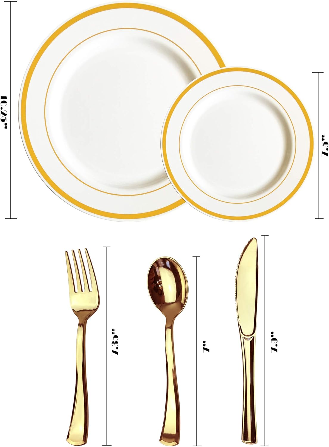 125 piezas oro placas plásticas y cubertería para 25 invitados, platos desechables de plástico resistente con borde de oro y plata para fiesta y