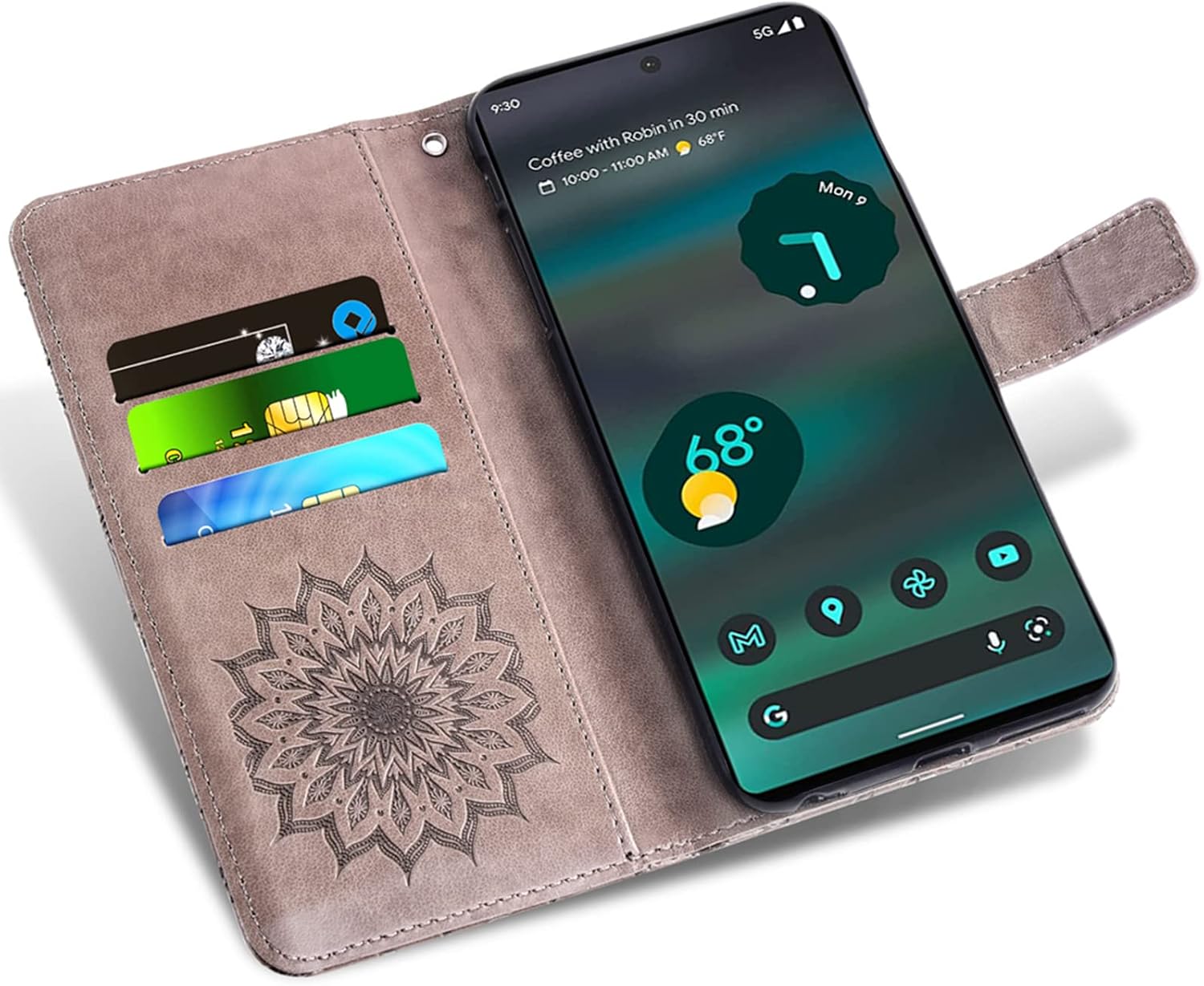 Asuwish Funda de teléfono para Google Pixel 6A 5G 2022 con protector de pantalla de vidrio templado y piel de girasol, funda delgada con tapa