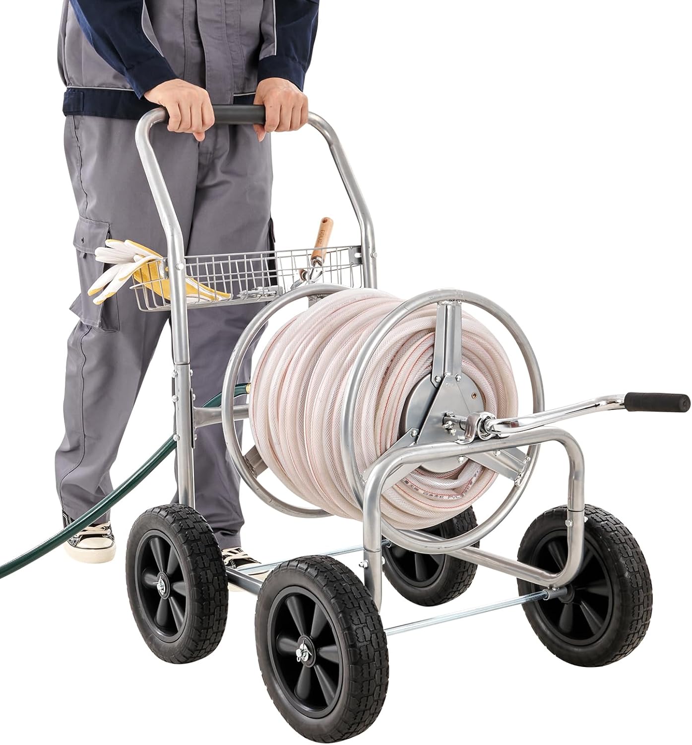 VEVOR Carro de carrete de manguera, soporta hasta 250 pies de manguera de 58 pulgadas, carrito de manguera de agua de jardín, herramientas móviles