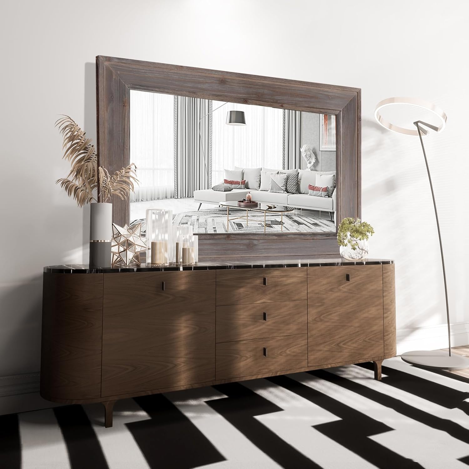 WallBeyond Espejo de pared con marco de madera de granja de 24 x 36 pulgadas, espejo de baño de madera natural, espejo de pared rectangular de