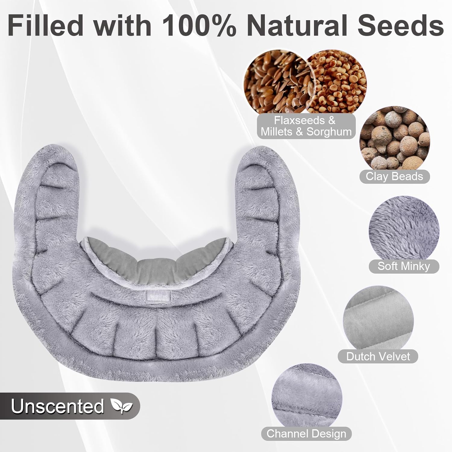 SuzziPad Almohadilla térmica para el cuello en microondas para aliviar el dolor de cuello, almohadillas térmicas de hombro para dolor crónico de