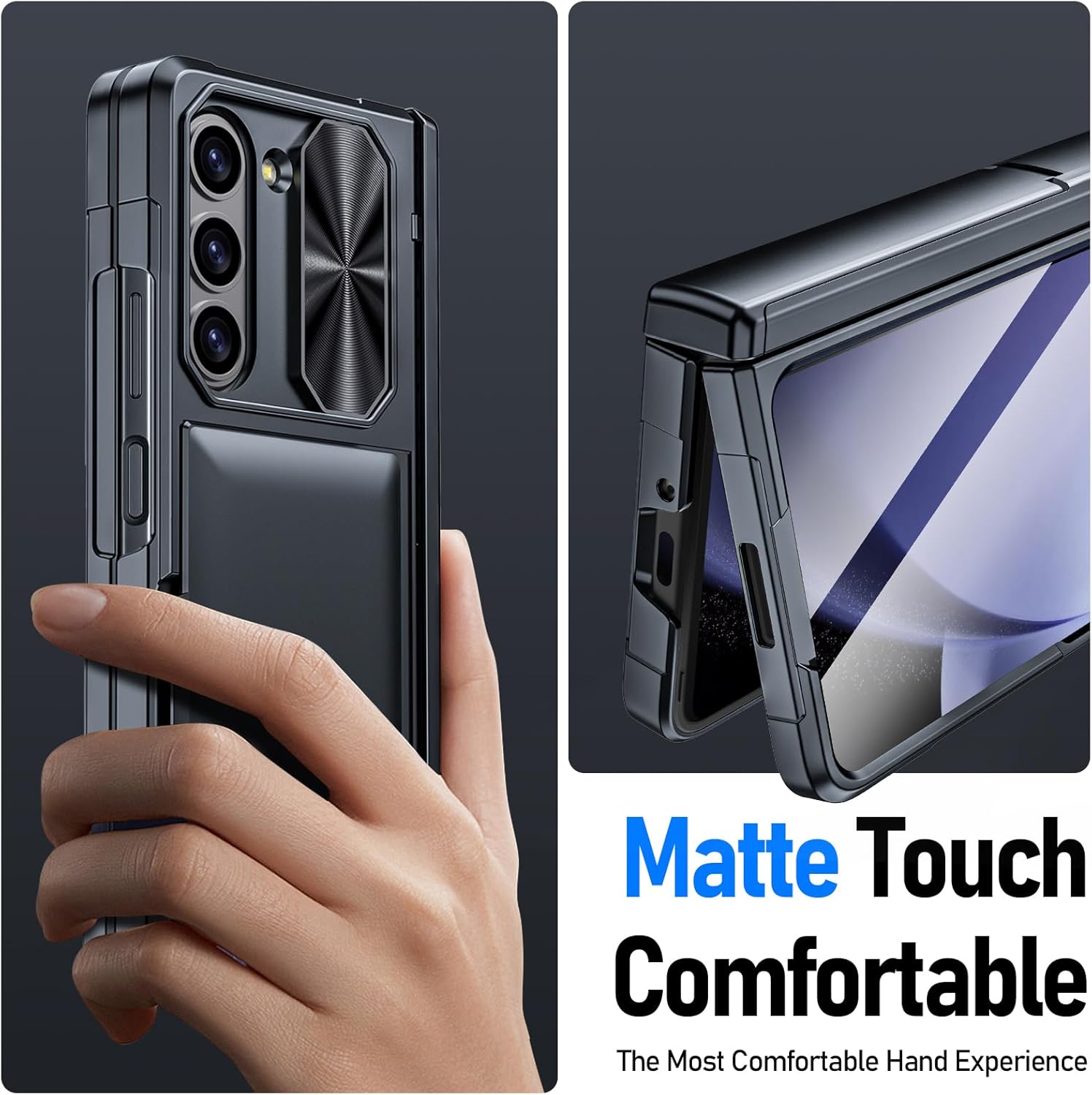Vizvera Funda tipo cartera para Samsung Galaxy Z Fold 5 con tarjeterocubierta de cámara deslizanteprotección de bisagraprotector de pantalla frontal