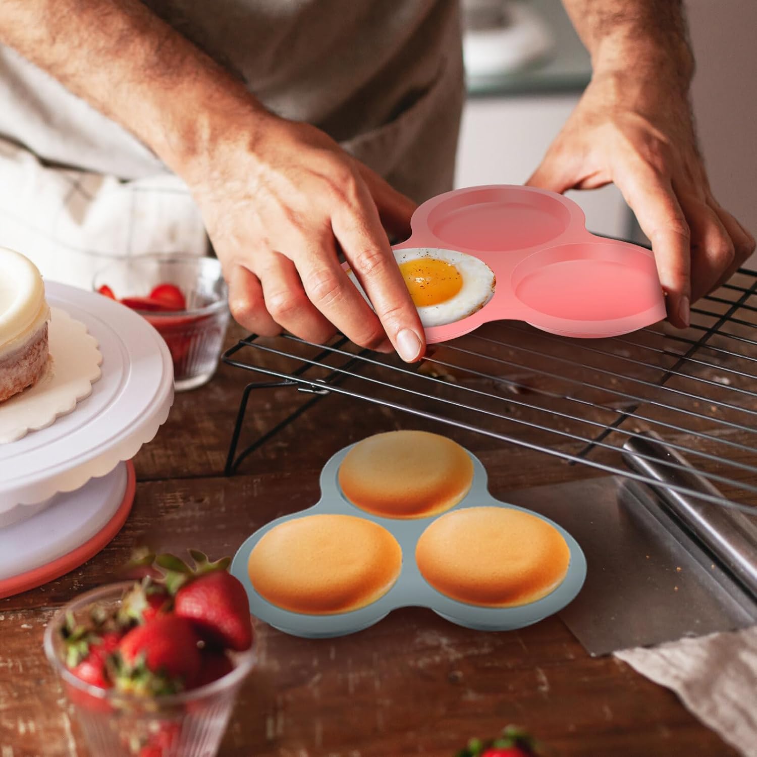 Mobestech 2 moldes de silicona para huevos, freidora de aire para bocados de huevo, moldes de silicona para muffins, moldes de chocolate, sándwiches