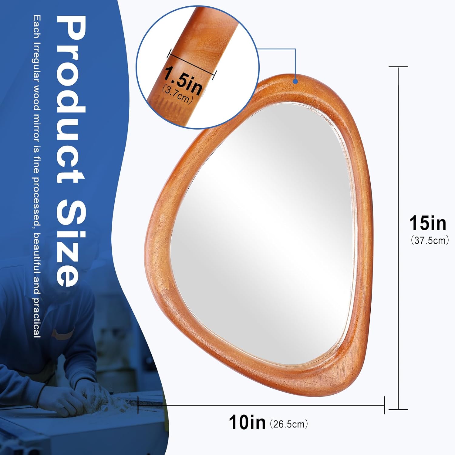 Juego de 2 espejos asimétricos, espejos de pared irregulares de 15 x 10 pulgadas, espejo de madera pequeño, para colgar vertical y horizontalmente.