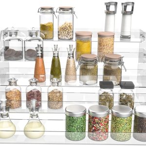 Organizador de especias acrílico para gabinete, estante escalonado para especias, organizador de almacenamiento de mostrador para organización y Organizador de especias acrílico para gabinete, estante escalonado para especias, organizador de almacenamiento de mostrador para organización y