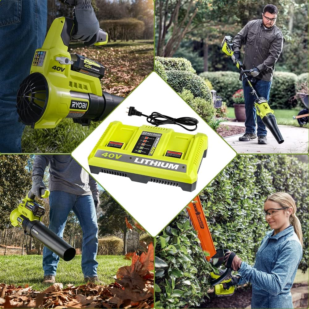 Zinkiwayr – Cargador de batería de litio de 40 V, 40 V, cargador rápido compatible con Ryobi 40V iones de litio OP4015 OP4026 OP4030 OP4040 OP4050