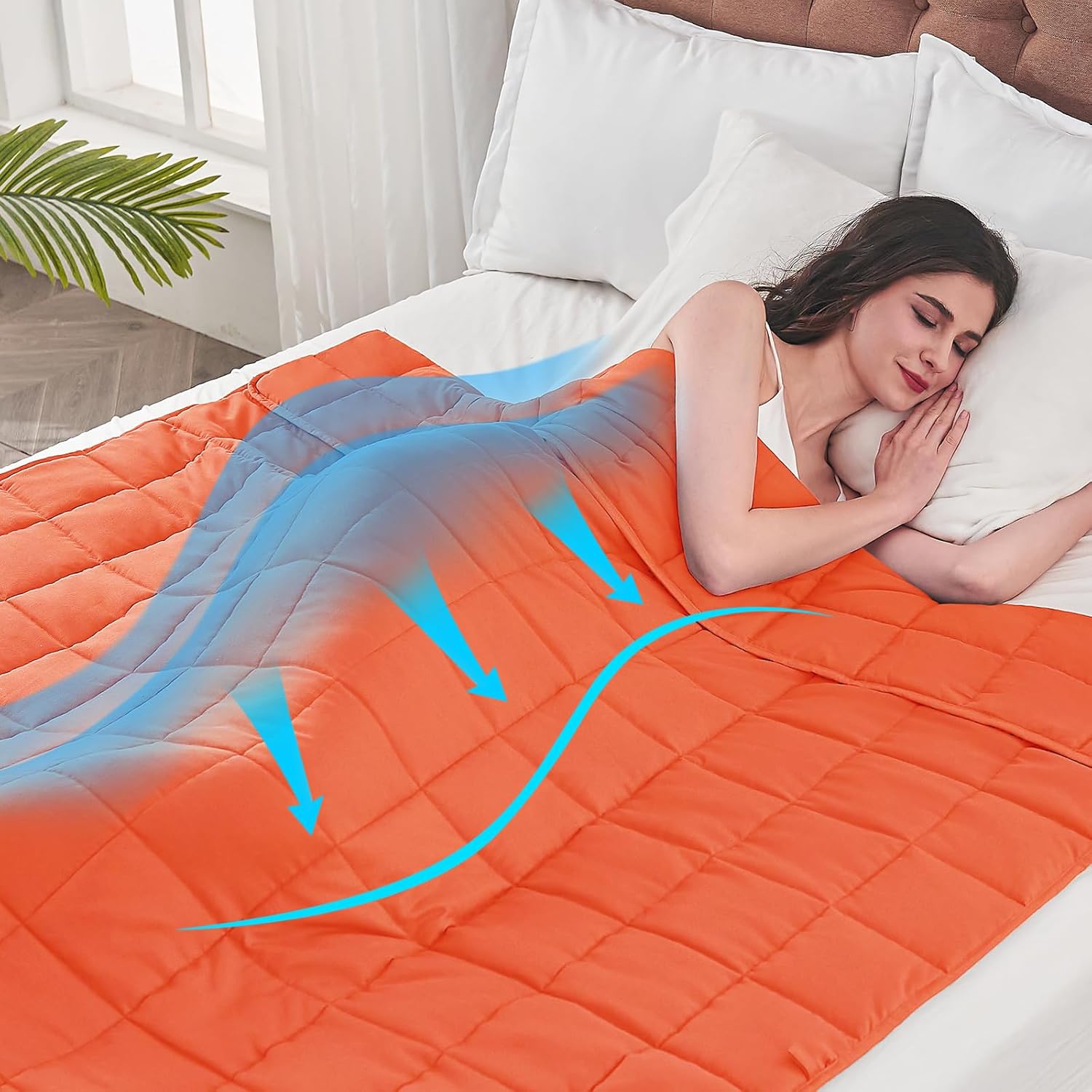 yescool Manta con peso para adultos (20 libras, 60 x 80 pulgadas, naranja) Manta pesada refrescante para dormir, perfecta para 190-210 libras, manta