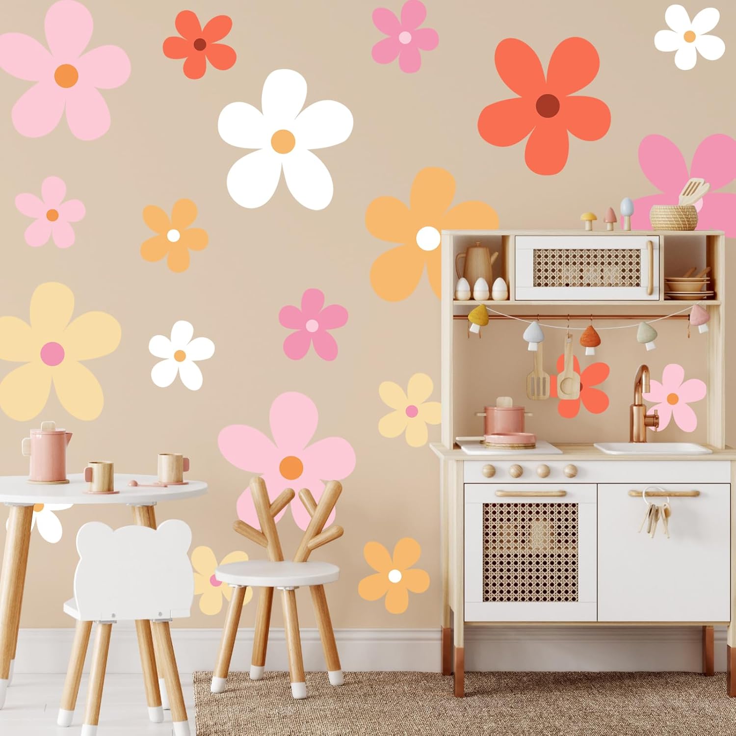 12 hojas de calcomanías de pared de margaritas grandes, calcomanías de pared de margaritas grandes, calcomanías florales para niños y niñas,