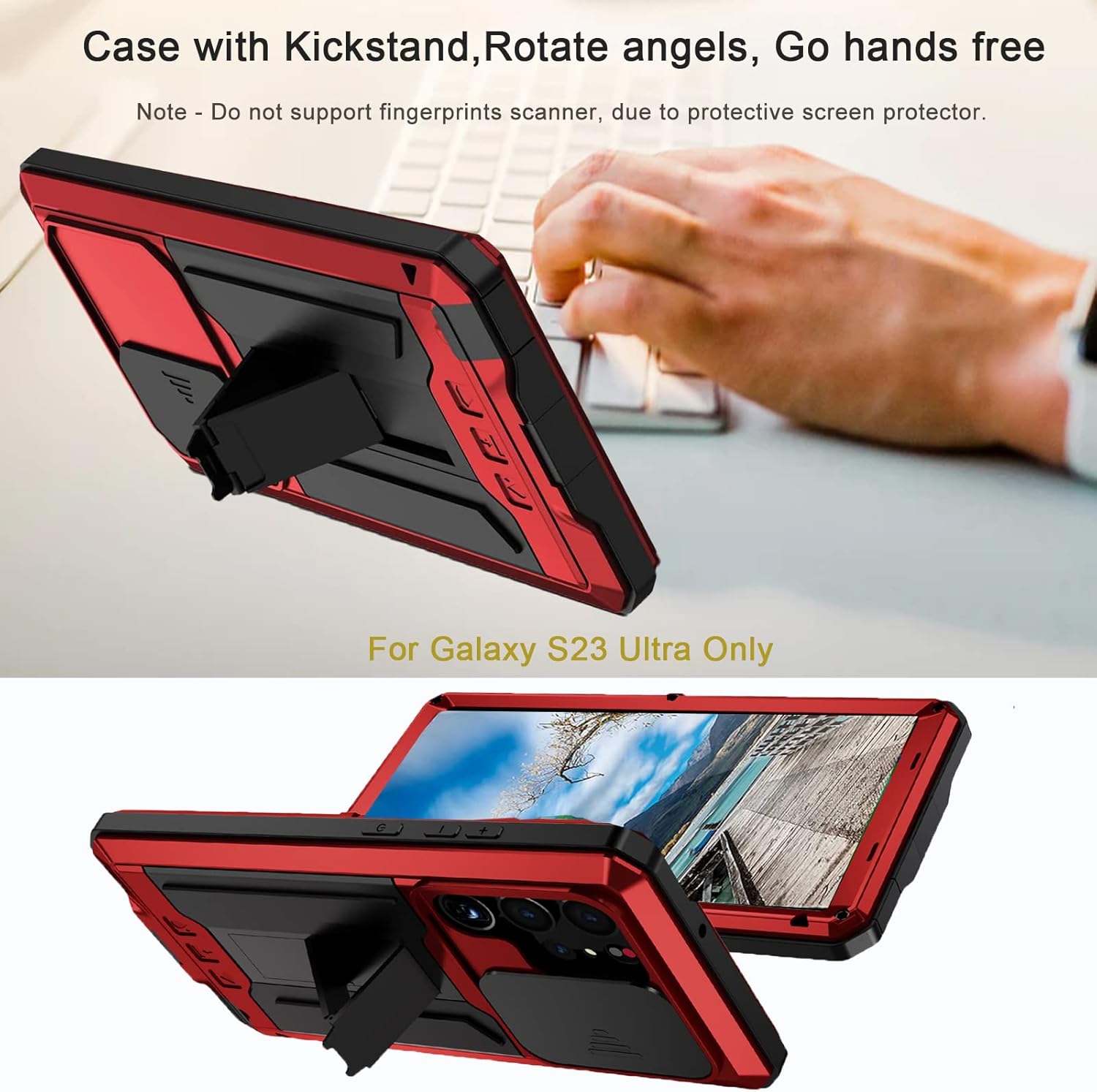 NINKI Funda para cámara compatible con Samsung Galaxy S23 Ultra con protector de pantalla de metal, a prueba de golpes, a prueba de polvo, funda
