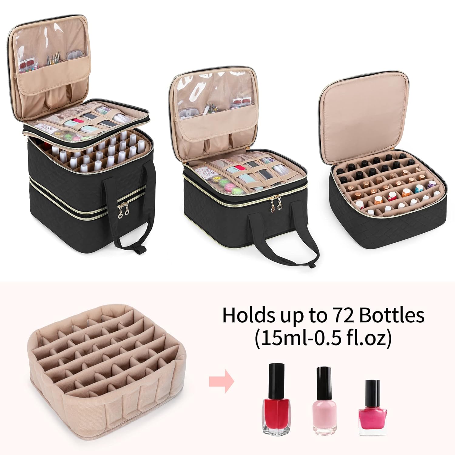 Yarwo Estuche organizador de esmalte de uñas con capacidad para 72 botellas (0.5 fl oz0.5 onzas líquidas), bolsa de almacenamiento de esmalte de