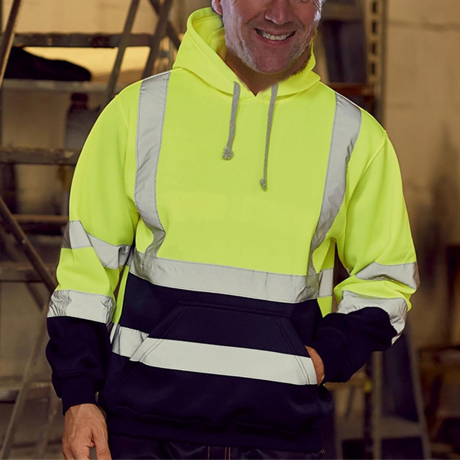 Thatrich Sudadera de seguridad de alta visibilidad para hombre, sudadera con capucha reflectante con cremallera clase 3, sudaderas de seguridad de