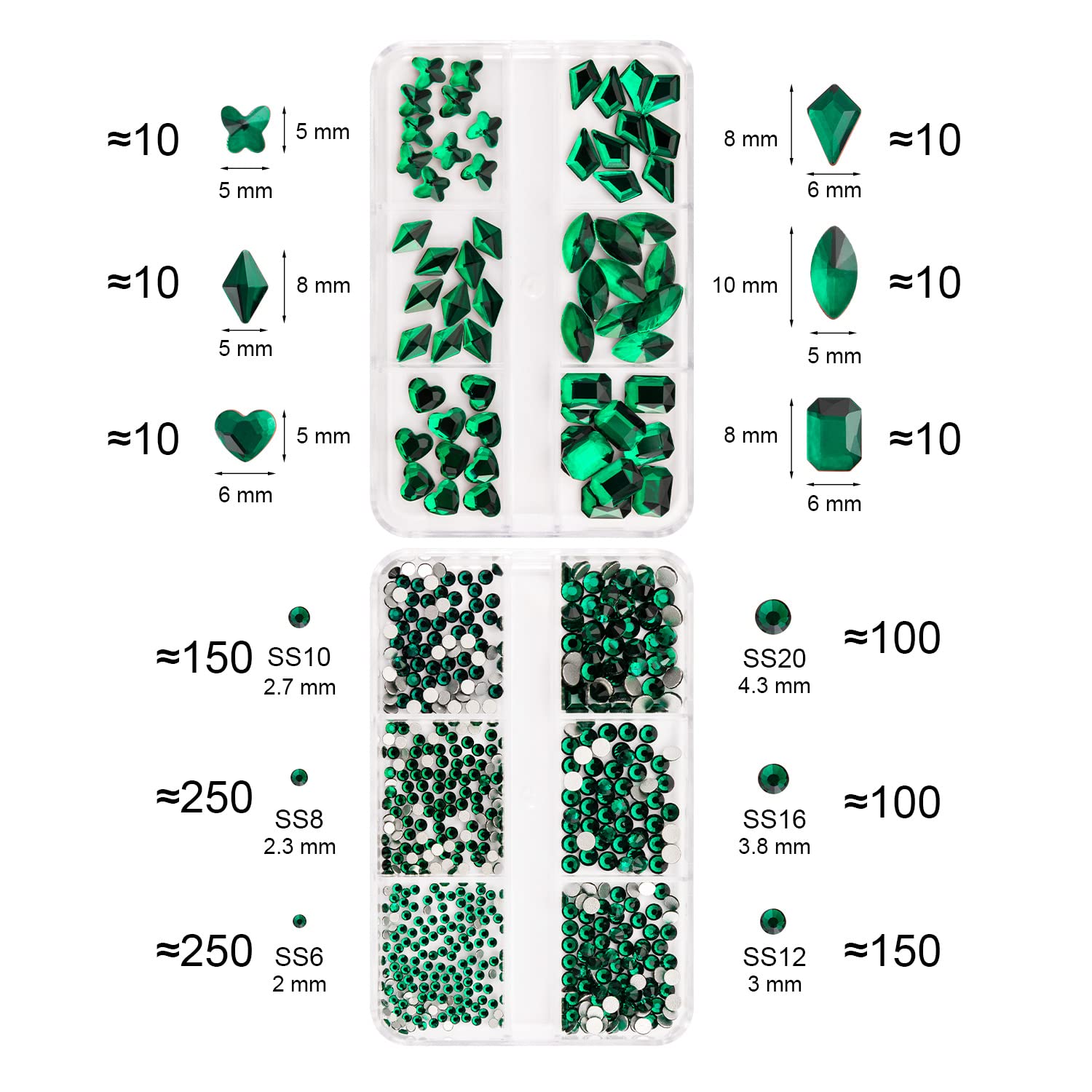 Noverlife 1000 diamantes de imitación 3D para arte de uñas, multiformas con parte trasera plana y bolígrafo de cera, cuentas redondas brillantes