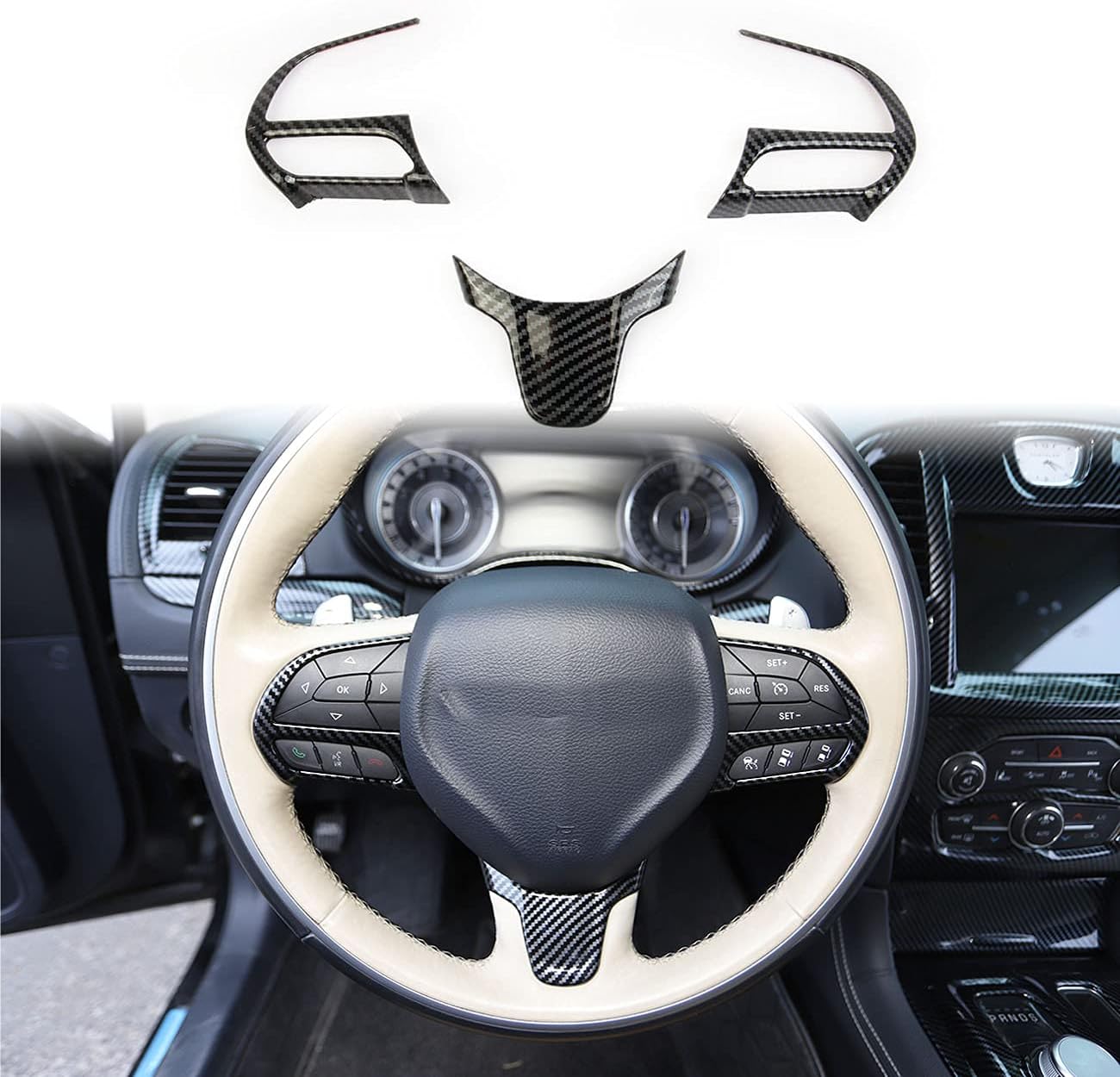 crosselec Kit de bisel de fibra de carbono para volante de fibra de carbono para Chrysler 300 2015-2021