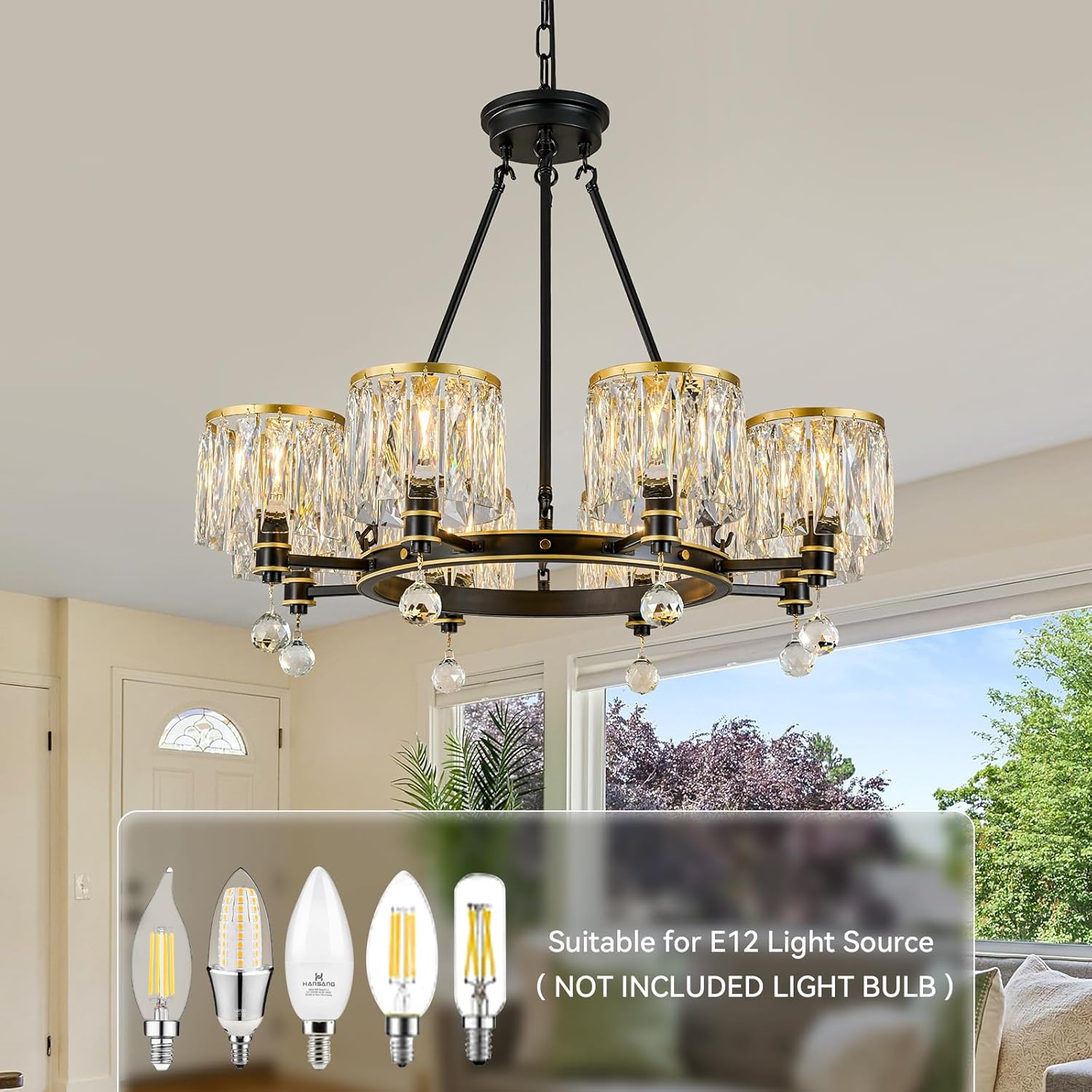 Lámpara de techo semiempotrada para comedor, lámpara de techo lndustrial, lámpara de cristal negro y dorado, lámpara colgante de hierro para sala de