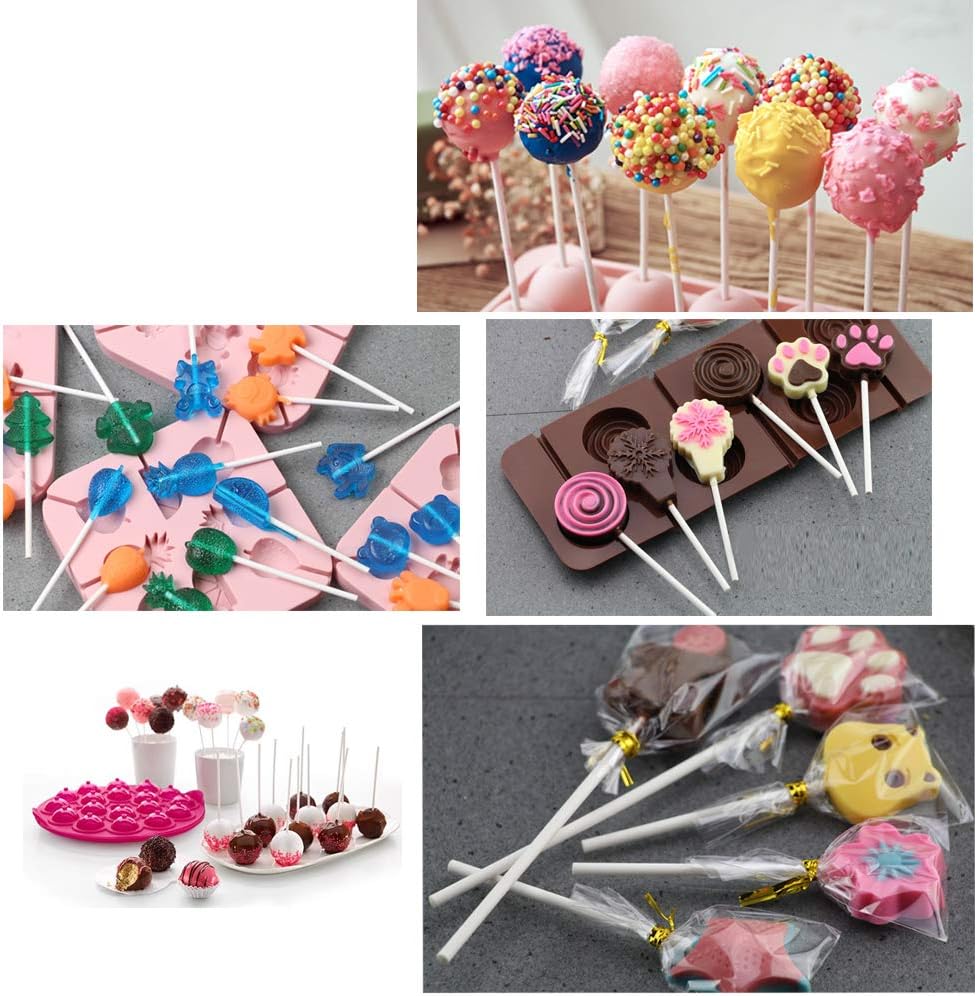 300 palitos de papel blanco de 4 pulgadas, palitos para tartas, palitos de ventosa para galletas, dulces de arcoíris, chocolate, decoración de pastel