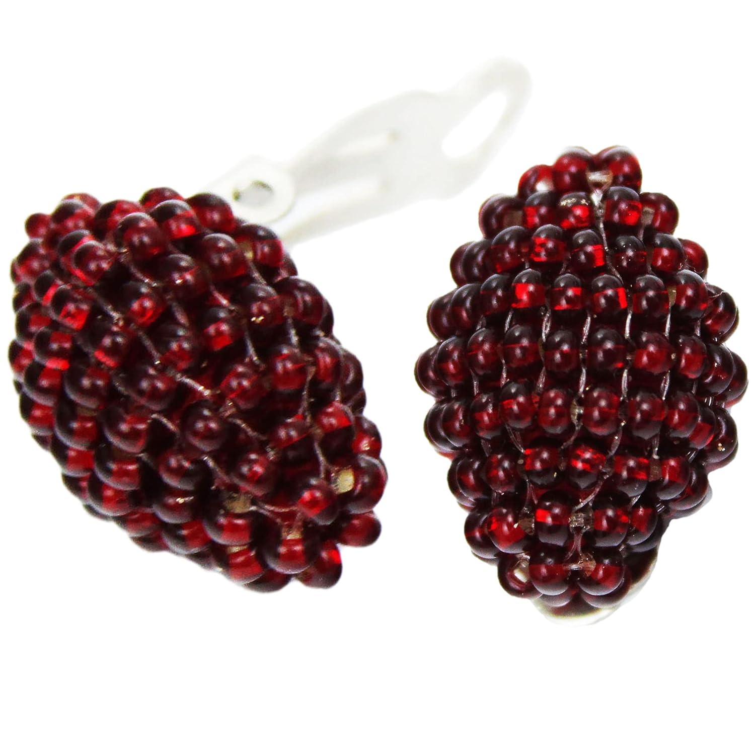 Sparkly red clip on or stud on delicate earrings Burgundy iridescent garnet color minimalist style jewelry Merry Christmas gift