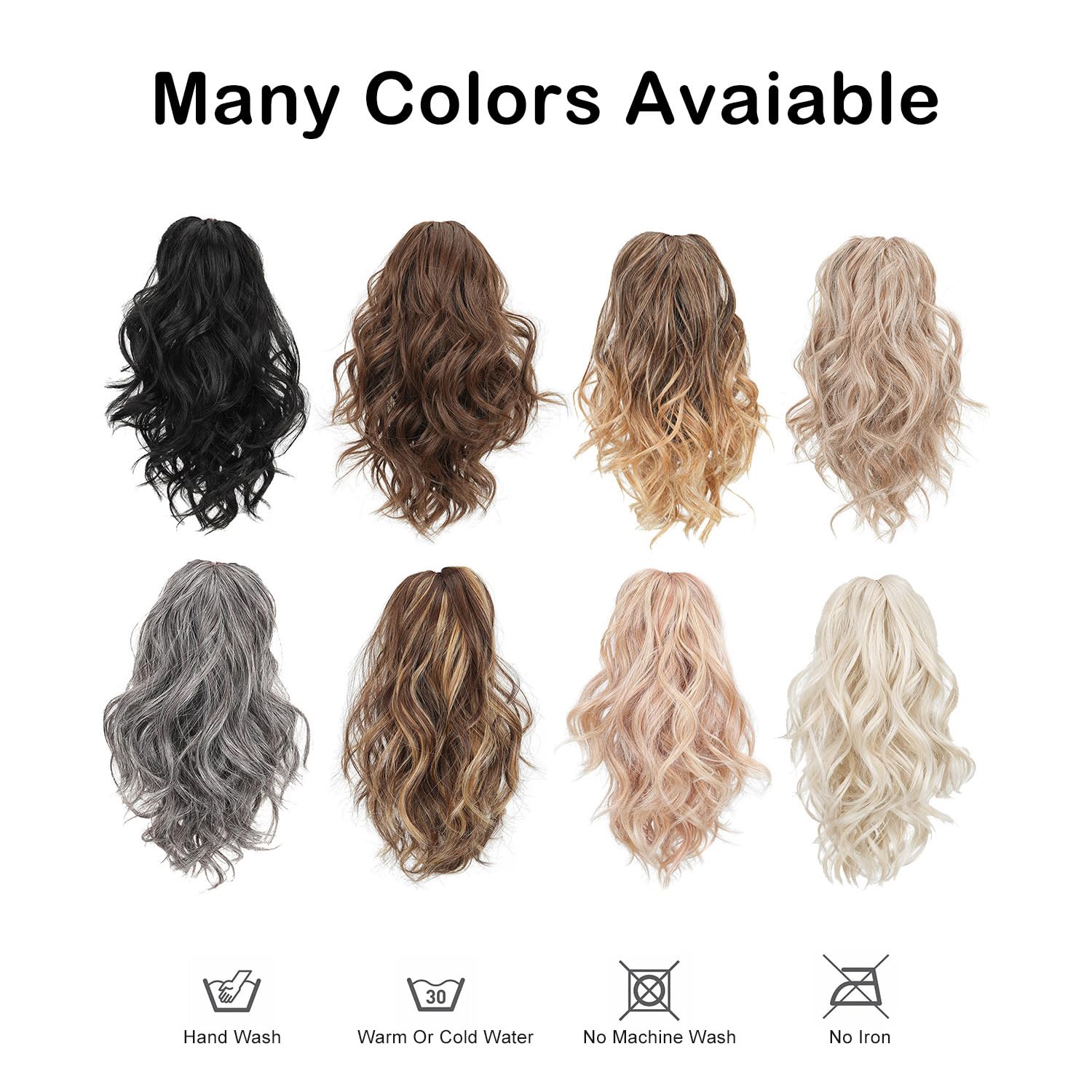 Colas de caballo de garra mediana, extensiones de cabello sintético ondulado y rizado, extensiones de cabello con clip para mujeres y niñas (marrón