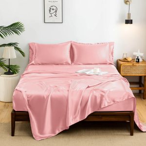 KACEMOO Sábanas de satén tamaño King, suaves y lujosas, juego de sábanas de satén refrescante, juego de sábanas de 4 piezas de bolsillo profundo, KACEMOO Sábanas de satén tamaño King, suaves y lujosas, juego de sábanas de satén refrescante, juego de sábanas de 4 piezas de bolsillo profundo,