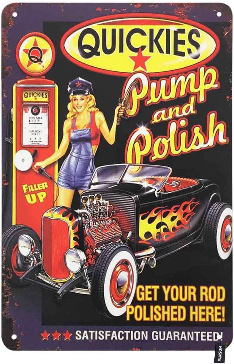 HOSNYE Pin Up Girl – Cartel de hojalata vintage para automóvil, con bomba de rapiditos, diseño polaco, letreros de metal vintage para hombres y