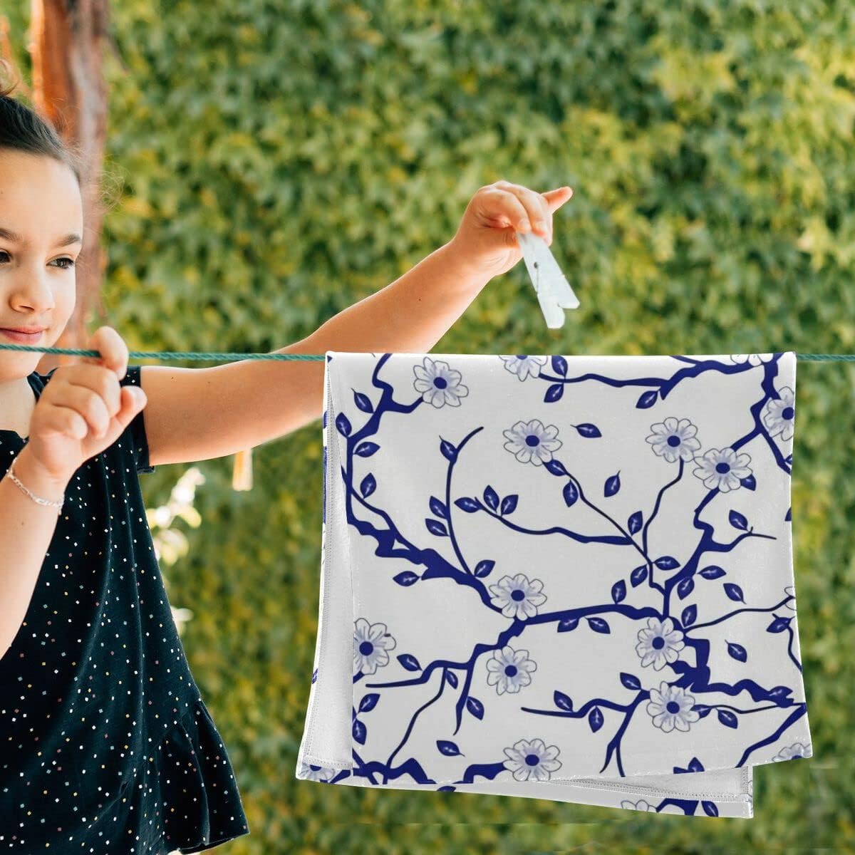 Giwawa Juego de 2 toallas de mano de estilo chino azul y blanco para baño, cocina, absorbente, suave, toallas de baño para el hogar, 28 x 14 pulgadas