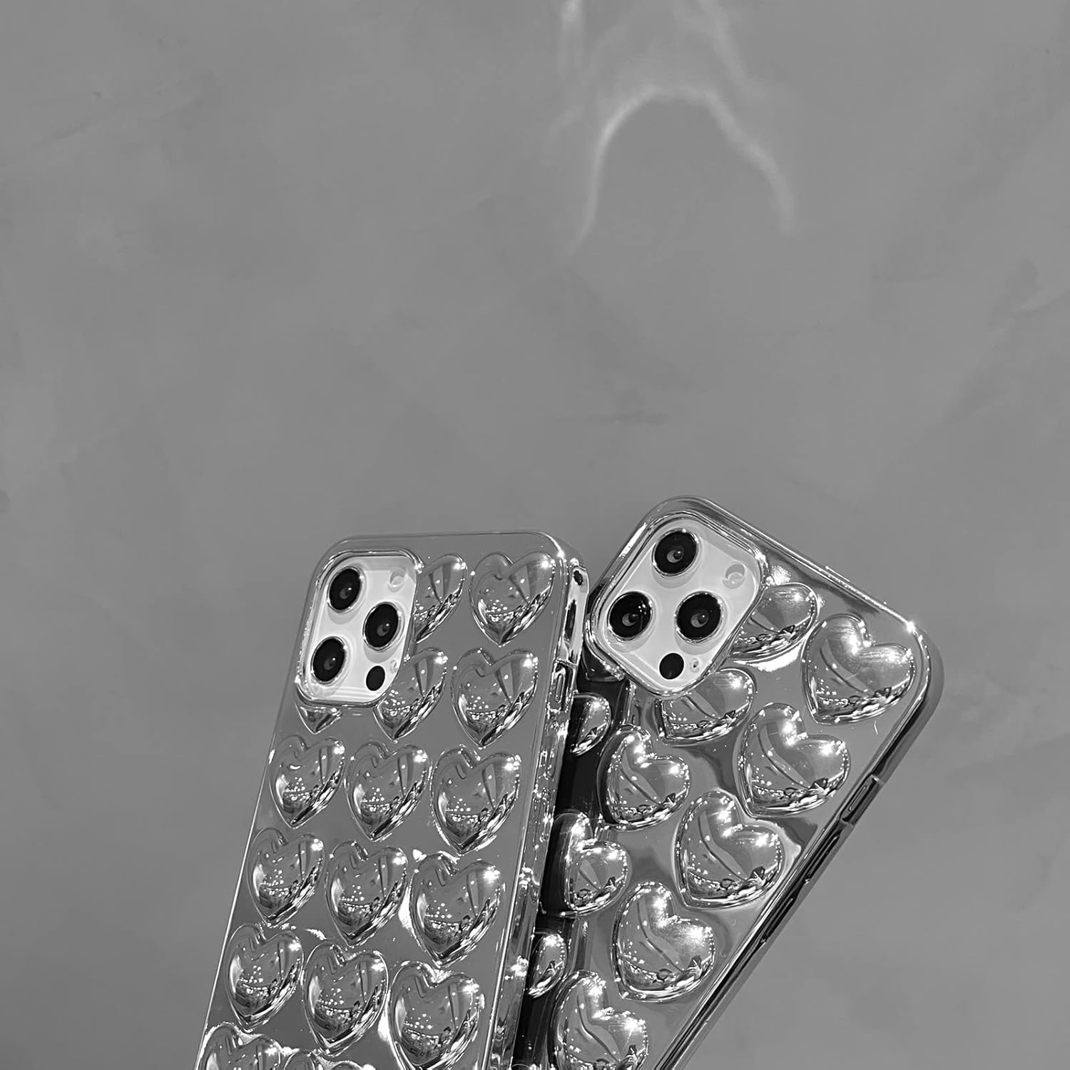 Funda para teléfono con diseño de corazón chapado en 3D, color plateado, compatible con iPhone 12 Pro Max, galvanizada en forma de corazón, de lujo,