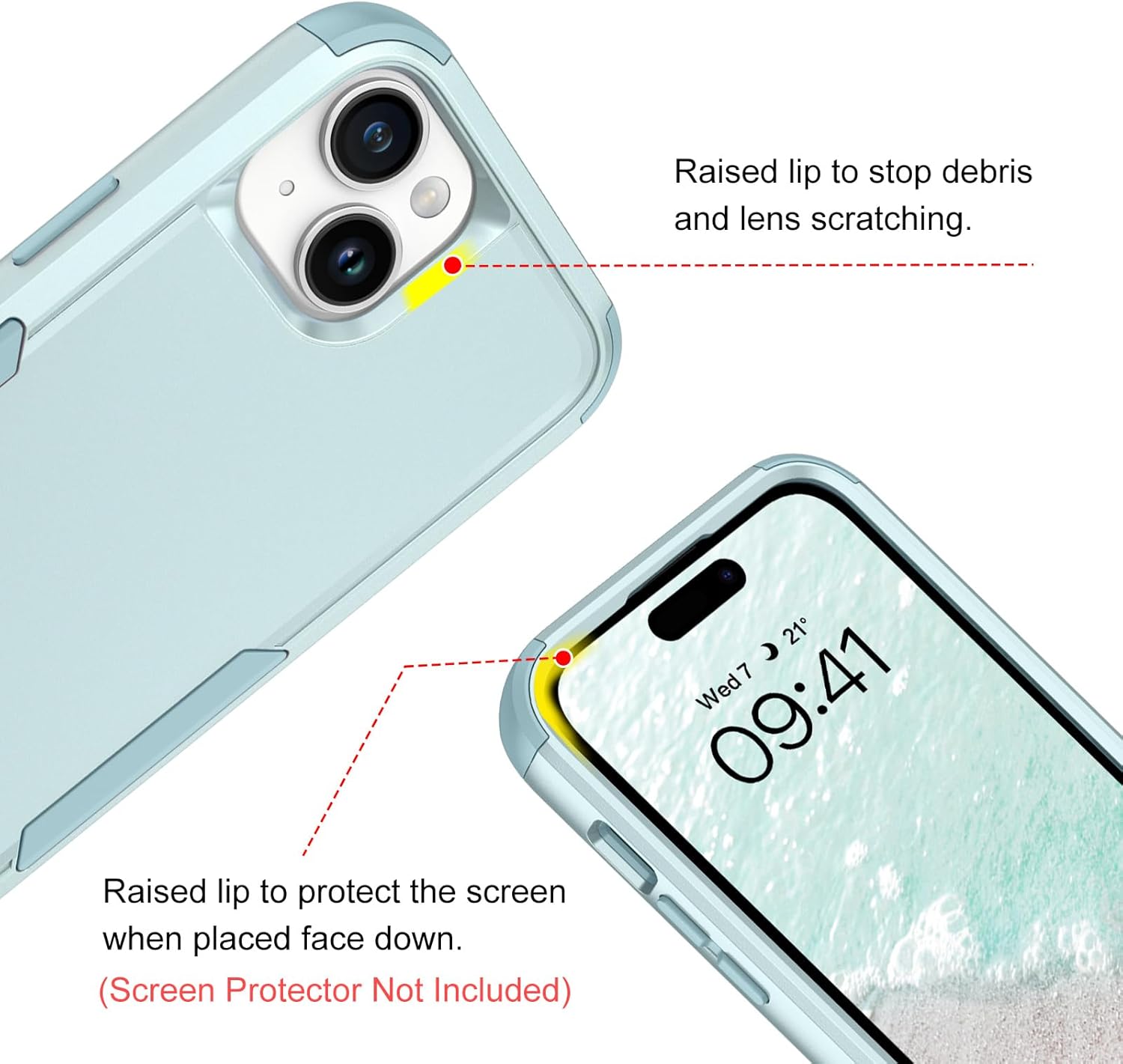 BENTOBEN Funda para iPhone 15, 3 en 1, resistente, híbrida, a prueba de golpes, policarbonato duro, TPU suave, antideslizante, protección para