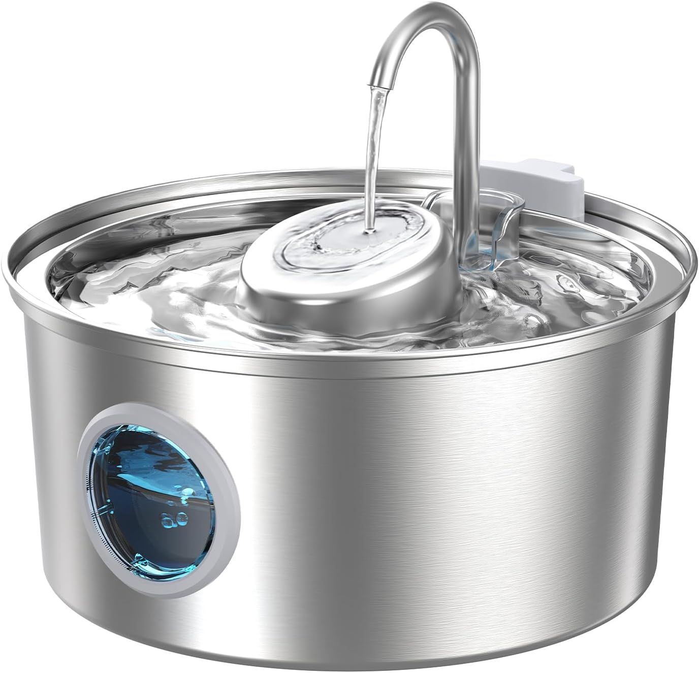KOOGMOON Fuente de agua de acero inoxidable de 108 onzas para gatos, con ventana de nivel de agua, forma hemisférica, multifiltro, bomba silenciosa,