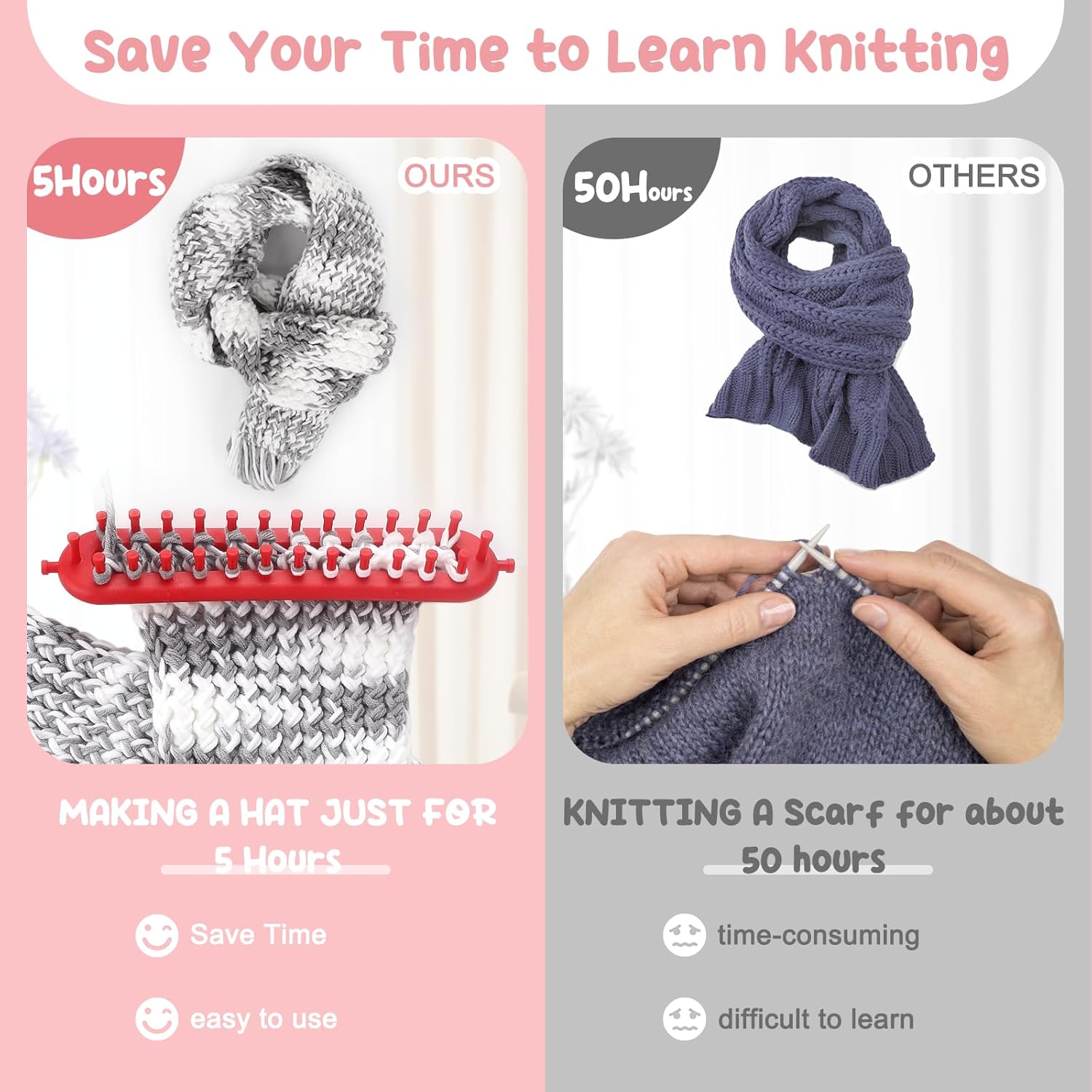 Aeelike – Kit de telar largo para hacer bufandas de invierno, juego completo de telares de punto de plástico con 6 piezas de hilo e instrucciones
