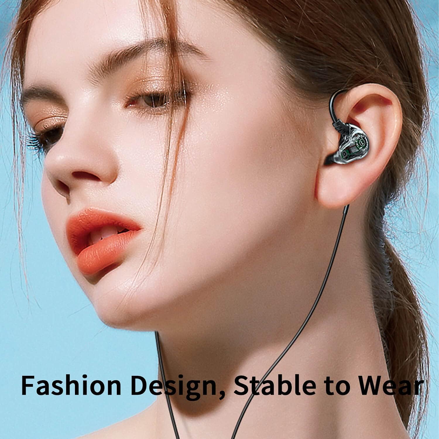 Holiper Auriculares deportivos con cable con ganchos para los oídos, auriculares estéreo con cable de doble conductor extra bajo con micrófono,