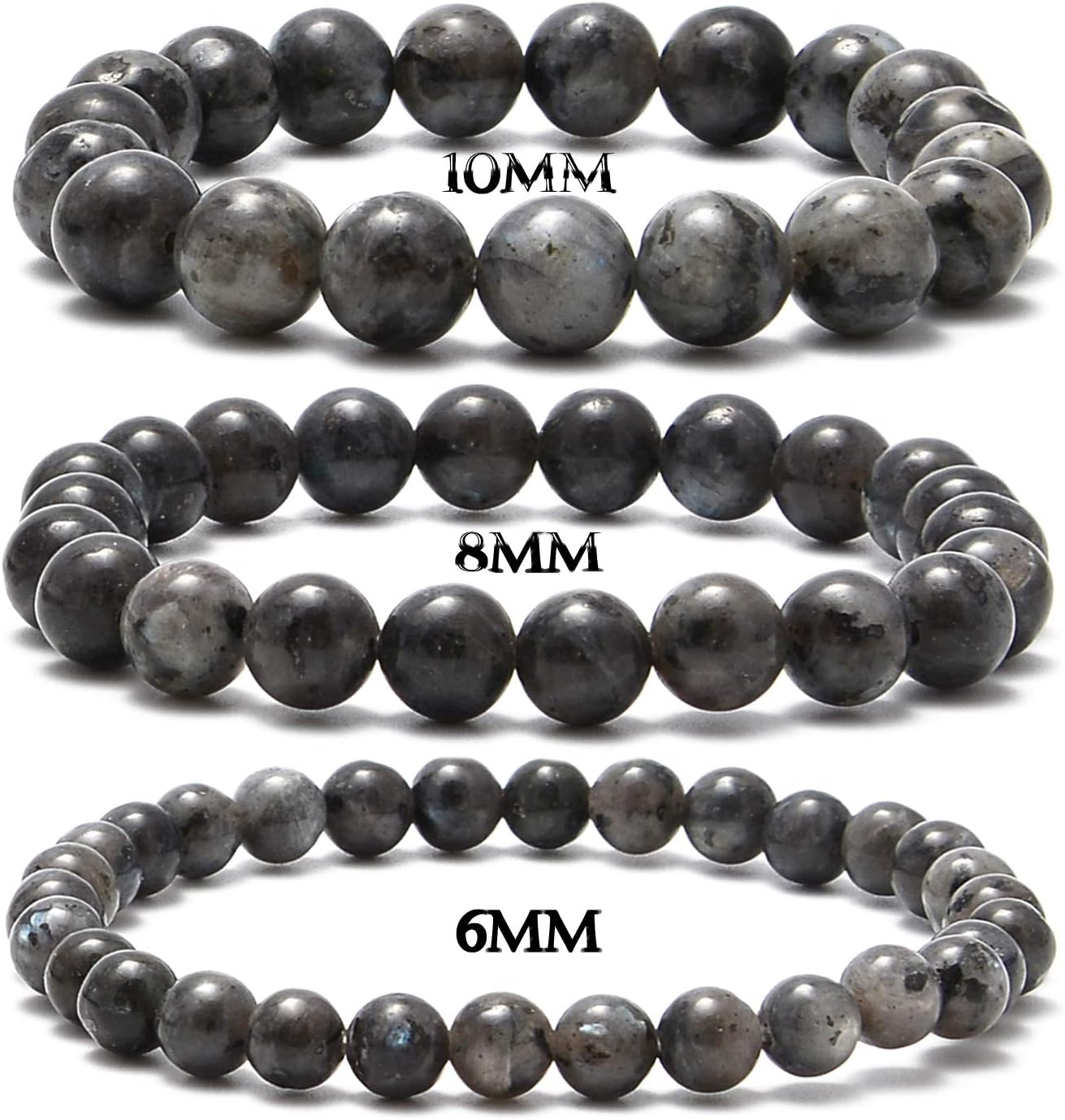 200 cuentas redondas sueltas de larvikita negra de 0.32 pulgadas (8mm), cuentas de piedra natural para joyería y manualidades