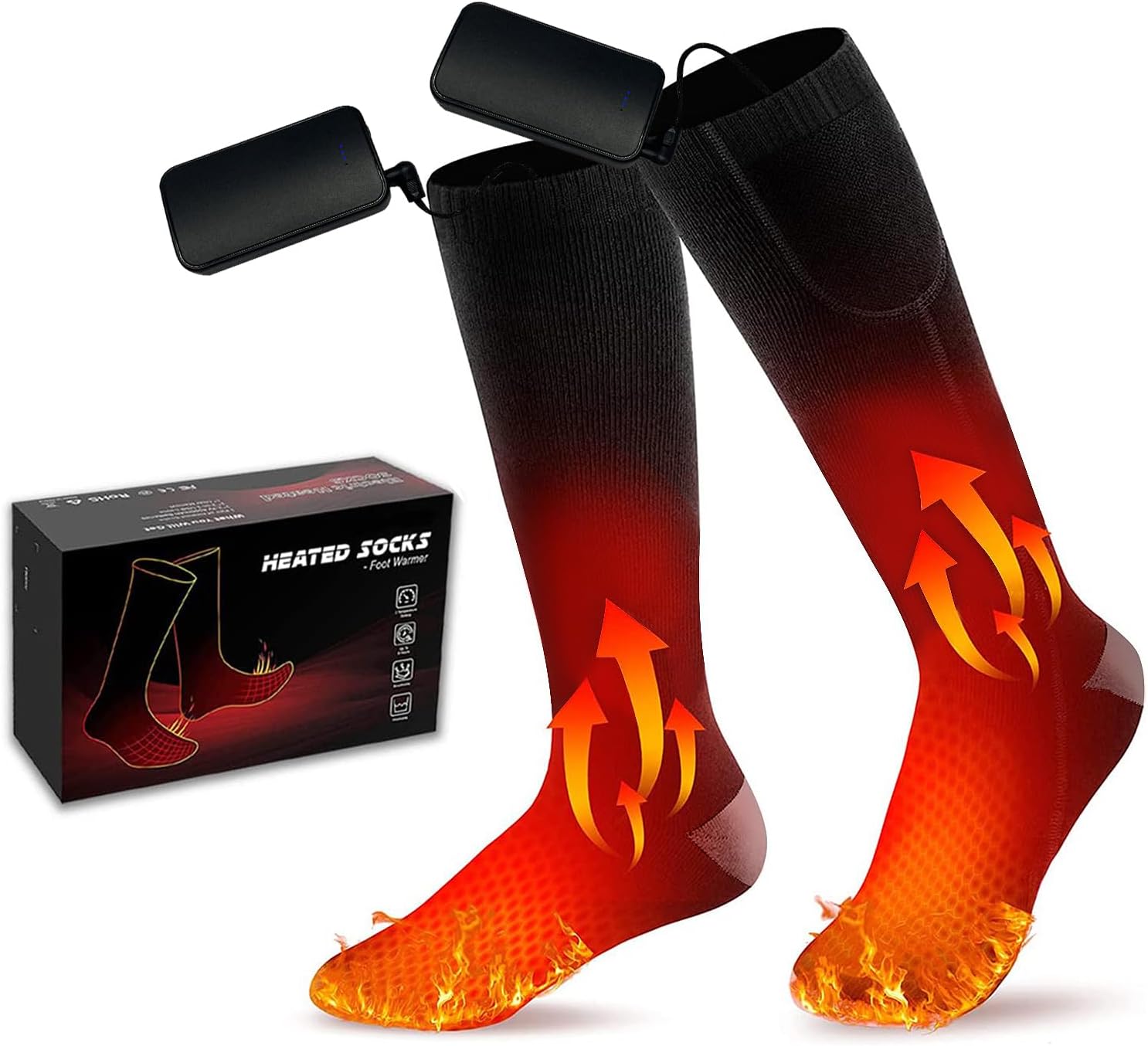 Calcetines térmicos para hombres y mujeres, recargables de 3.7 V, 4000 mAh, funcionan con pilas, calcetines térmicos de invierno para deportes al
