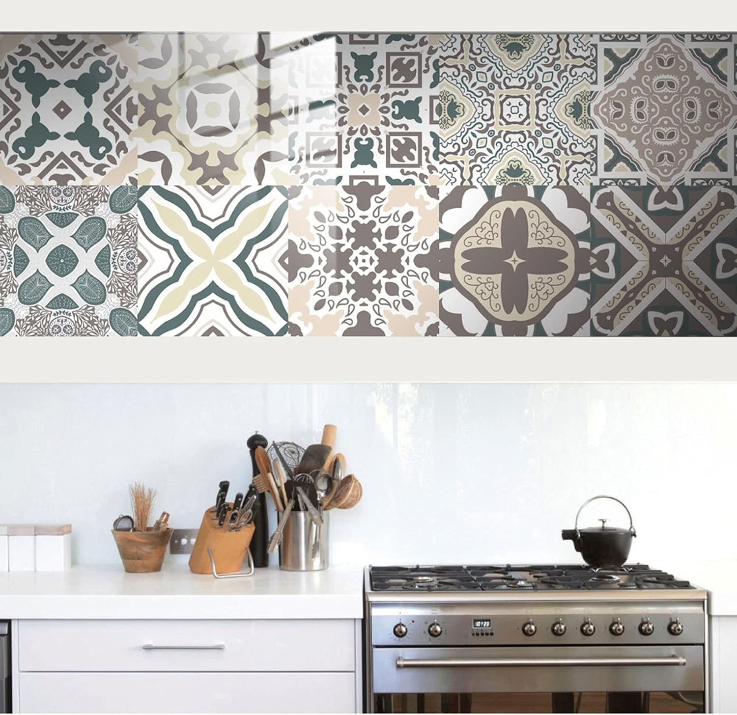Azulejos autoadhesivos 3D de 10 hojas para salpicaduras de baño, cocina, azulejos autoadhesivos 3D para baño, cocina, pared, azulejos, bordes