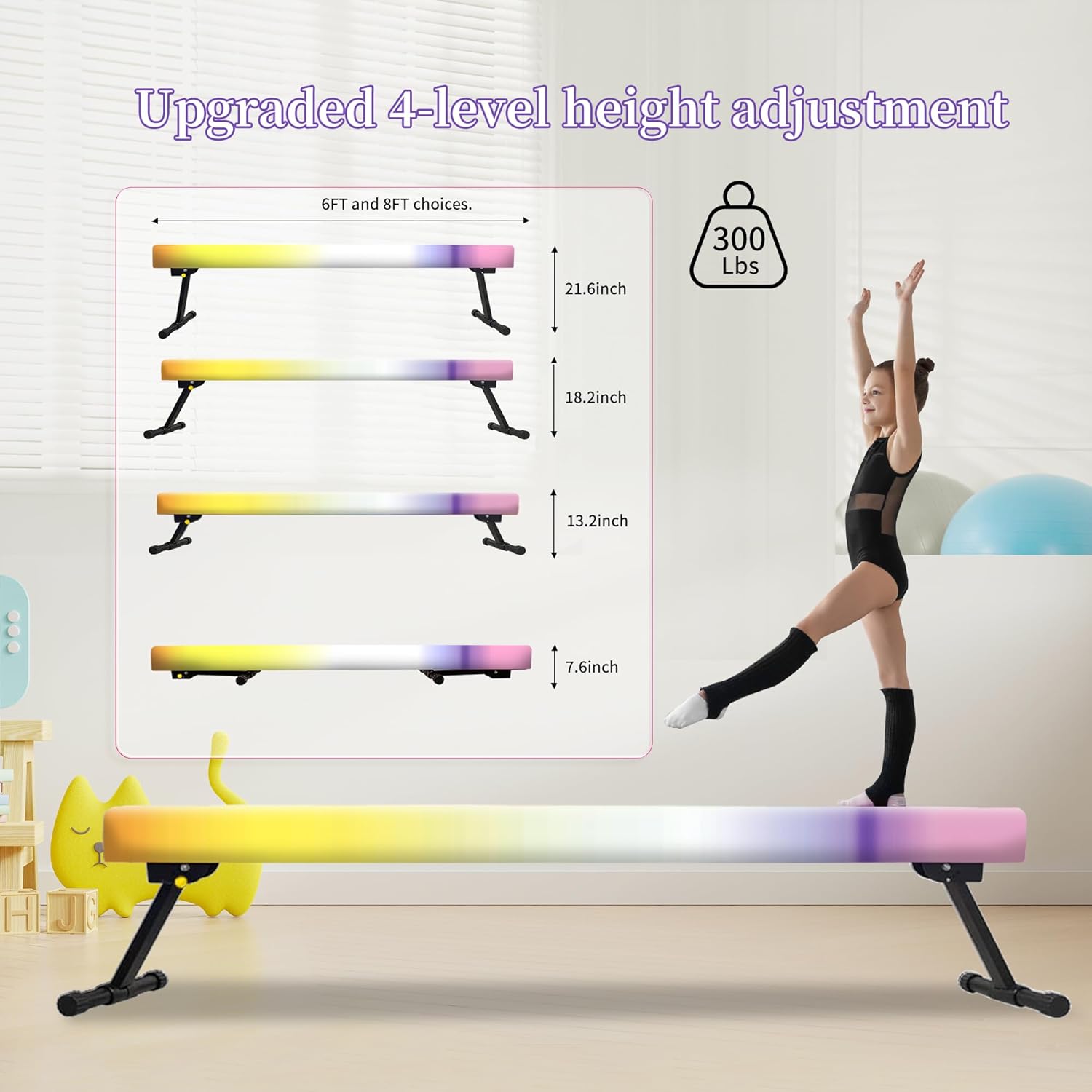 EL&ITWings Viga de equilibrio de gimnasia de 6 pies, viga ajustable de piso de nivel alto y bajo, altamente estable, equipo de entrenamiento de