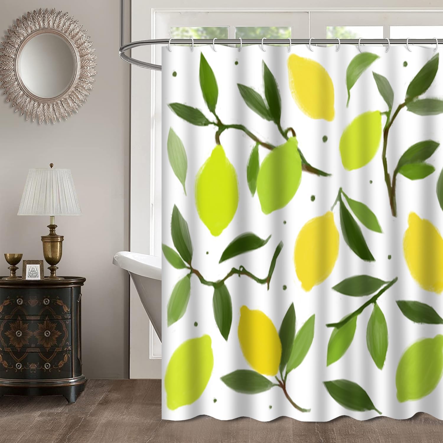 GALMAXS7 Cortina de ducha de limón, ramas y hojas, frutas, elegantes cortinas de ducha exóticas para baño con 12 ganchos, 72 x 72 pulgadas