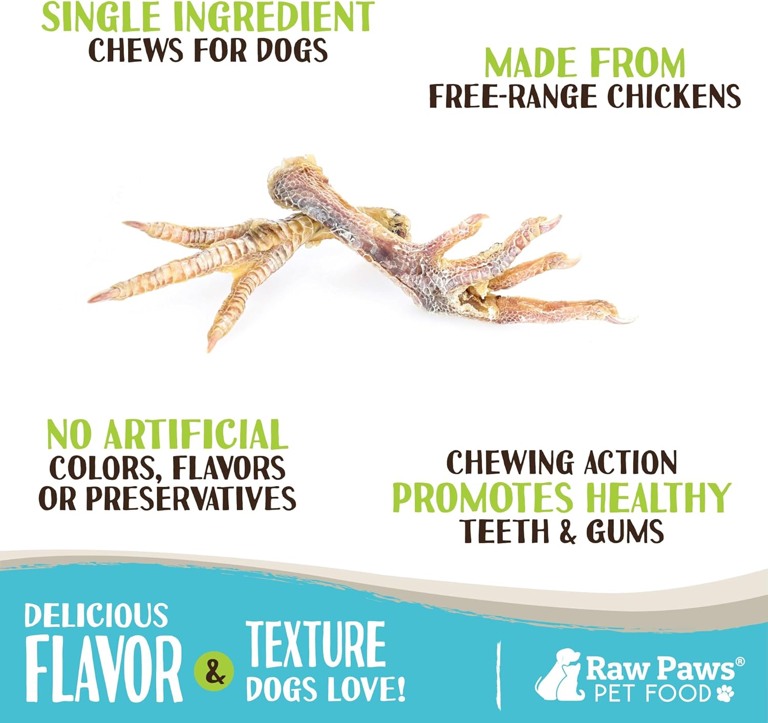 Raw Paws Pies de pollo secos para perros (paquete de 10)  Empaquetados en Estados Unidos  100% digeribles, de un solo ingrediente  Pies de pollo